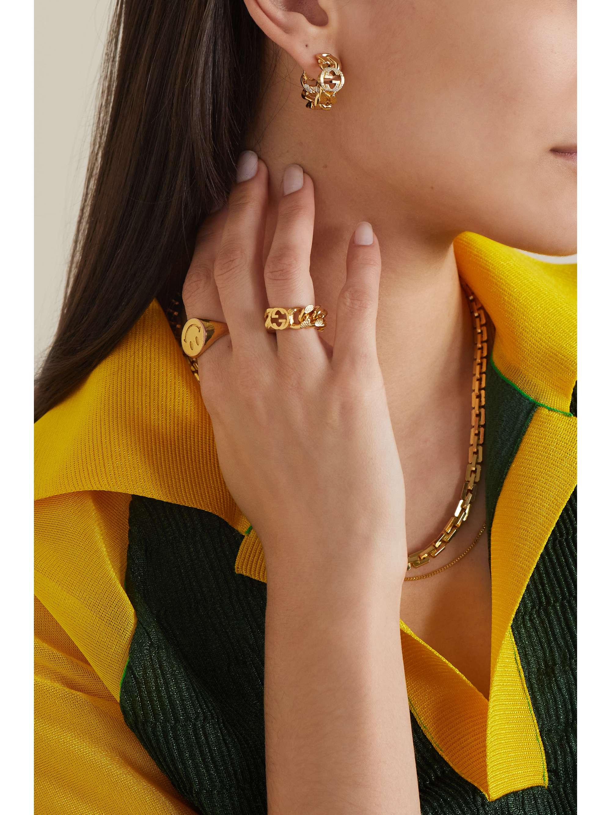 Gucci Hoop Earrings with Interlocking G, Gold-Toned Metal, Gold-Toned Metal