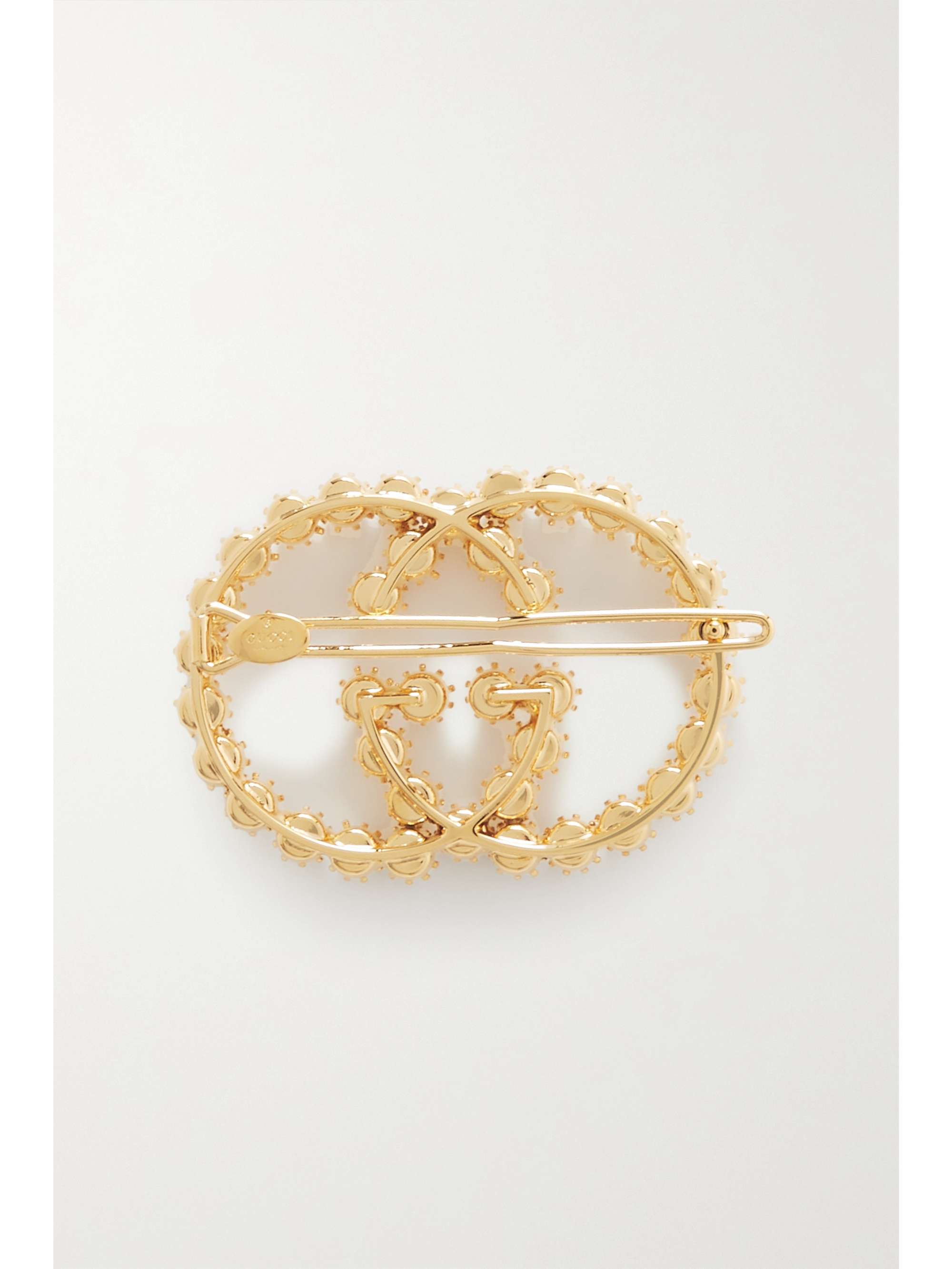 GUCCI GG goldfarbene Haarspange mit Kunstperlen