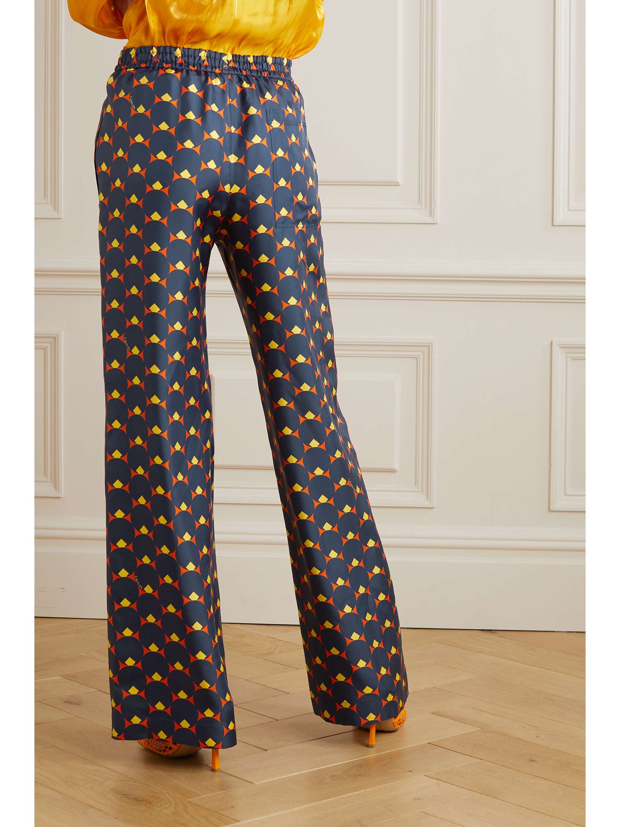 LANVIN Printed silk-twill wide-leg pants