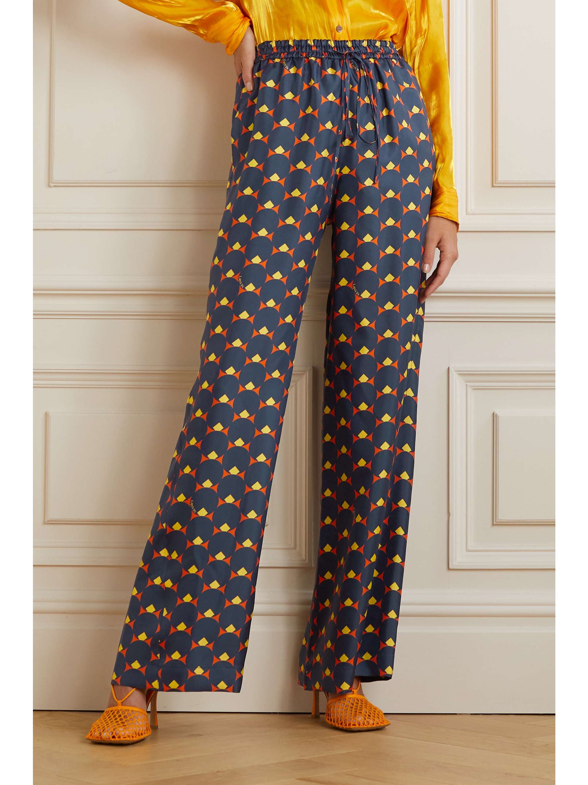 LANVIN Printed silk-twill wide-leg pants