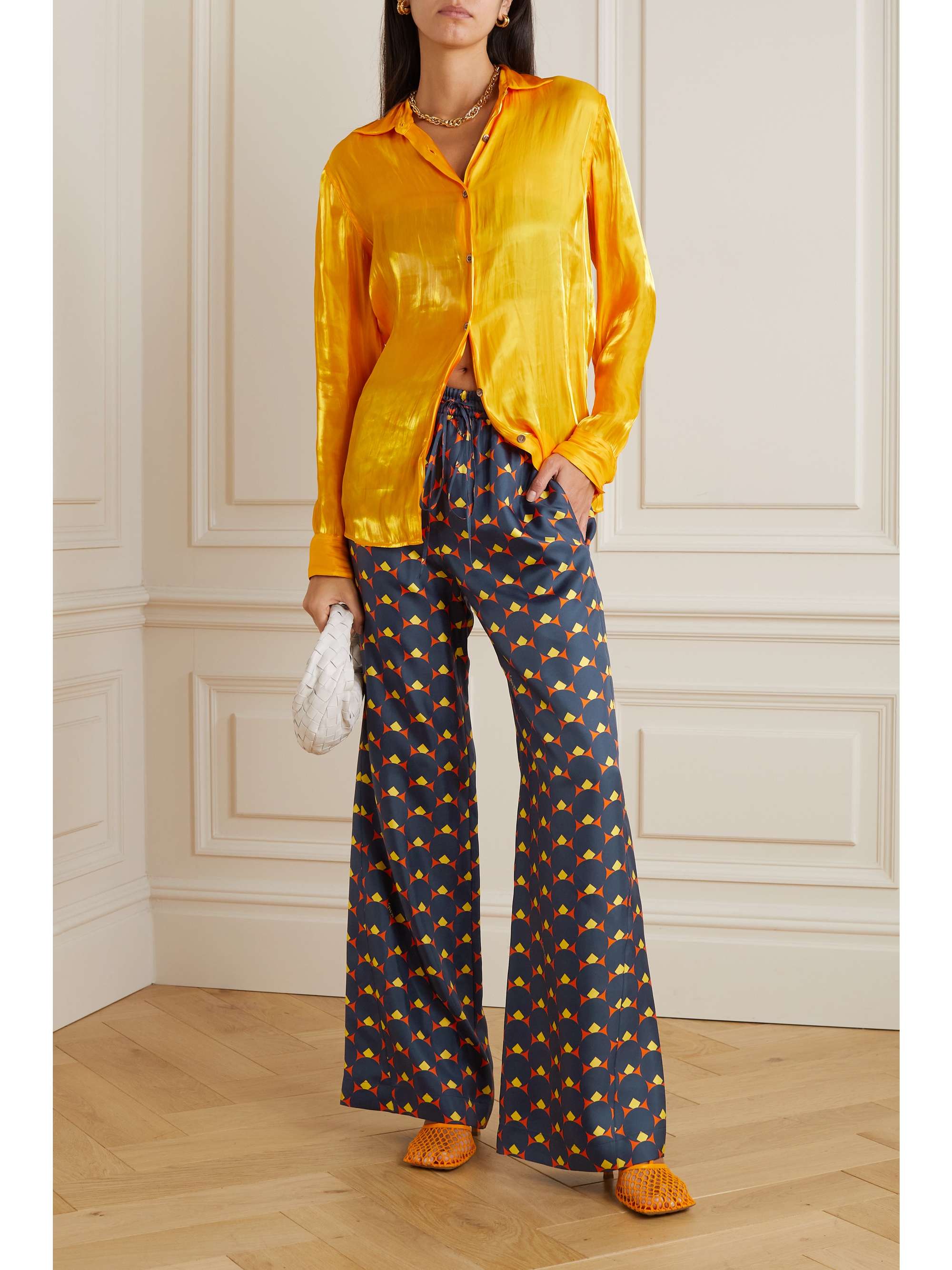 LANVIN Printed silk-twill wide-leg pants