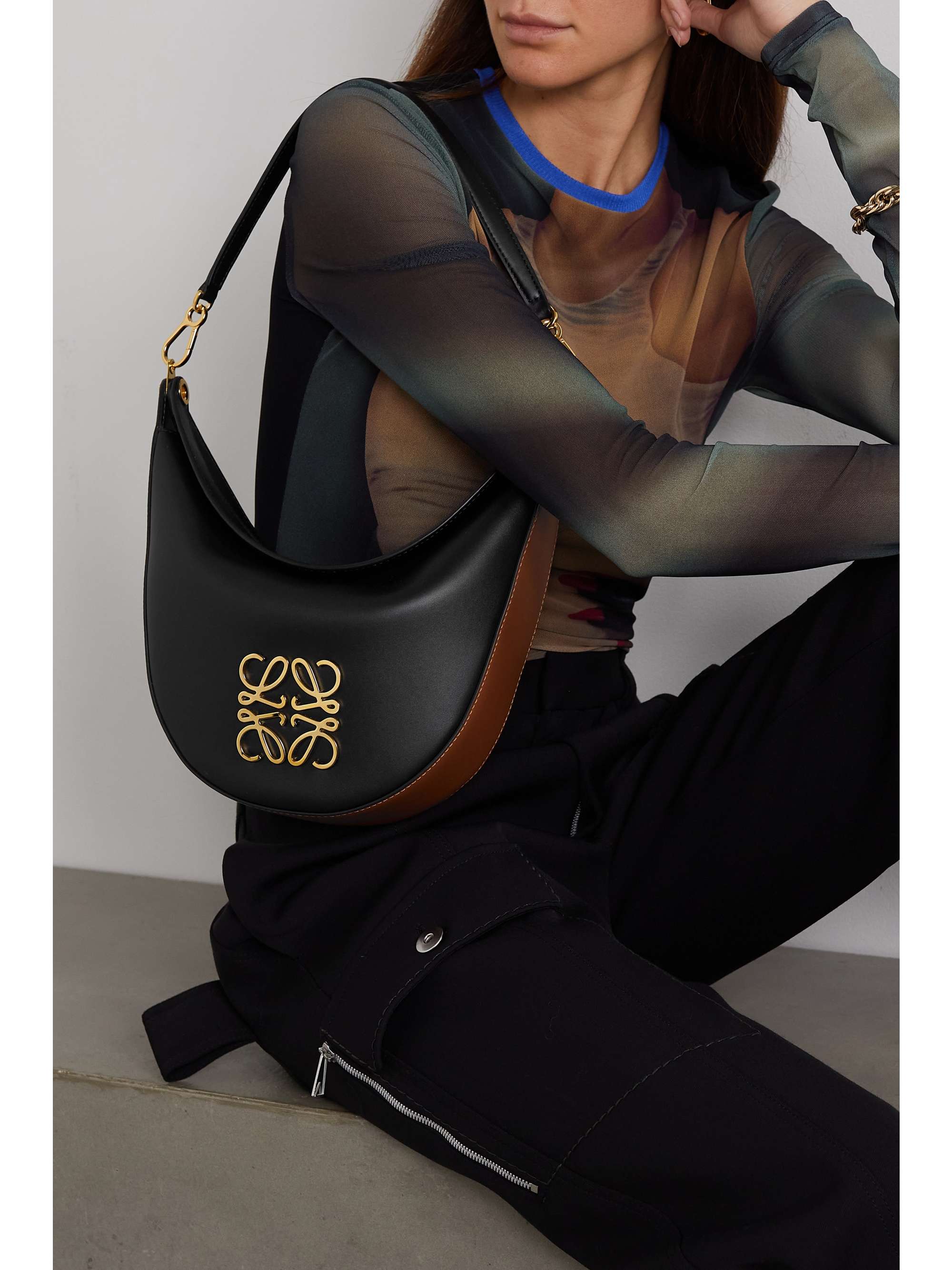 LOEWE Luna Anagram medium embellished leather shoulder bag NETAPORTER