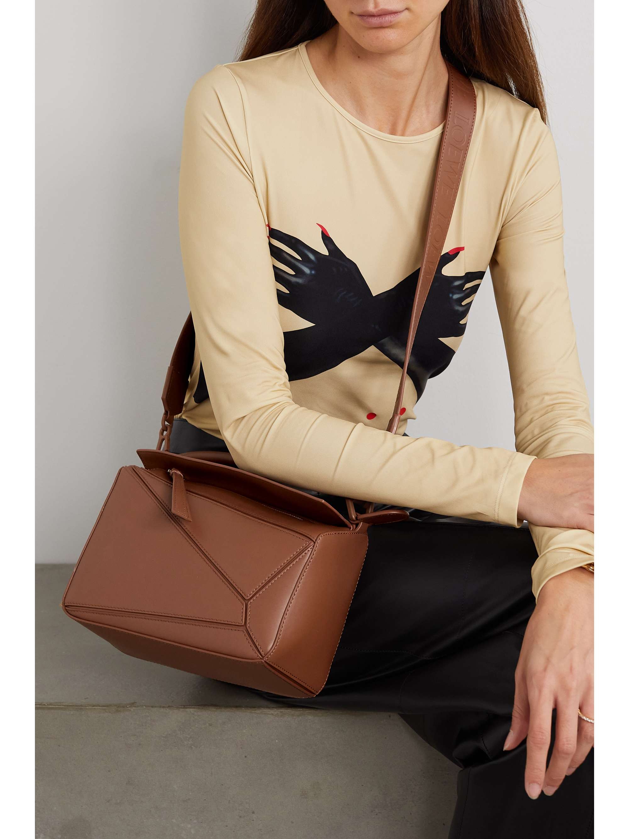 Free shipping service Puzzle Fold Mini Leather Tote Bag in Brown - Loewe, loewe bucket bag