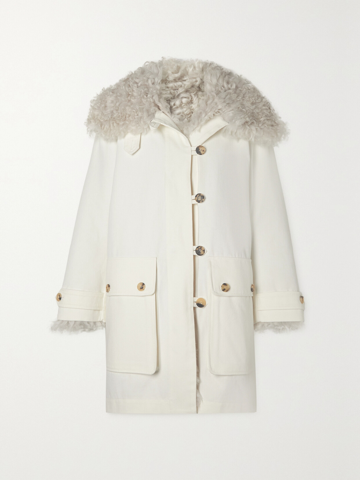 UTZON JOVITA REVERSIBLE COTTON AND SHEARLING COAT