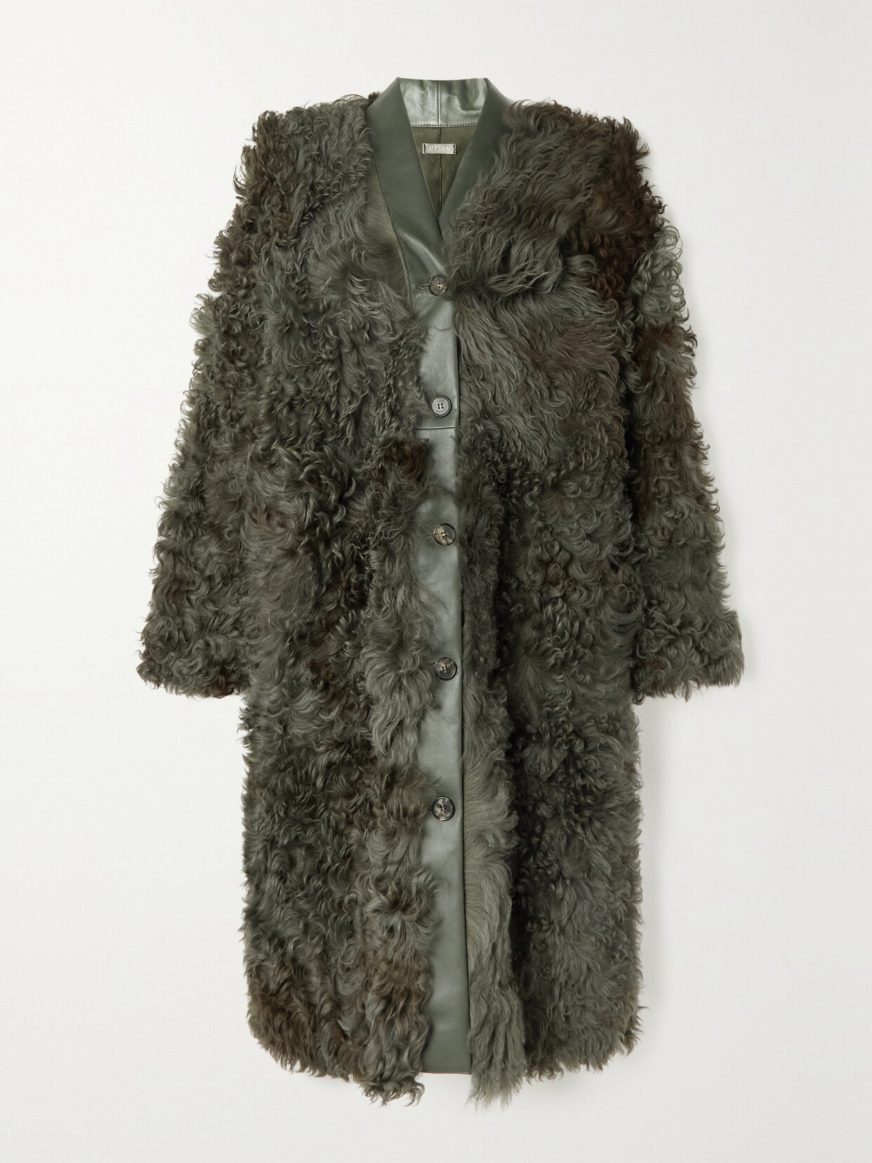 Utzon Carson Reversible Shearling And Leather Coat In Army Pinto