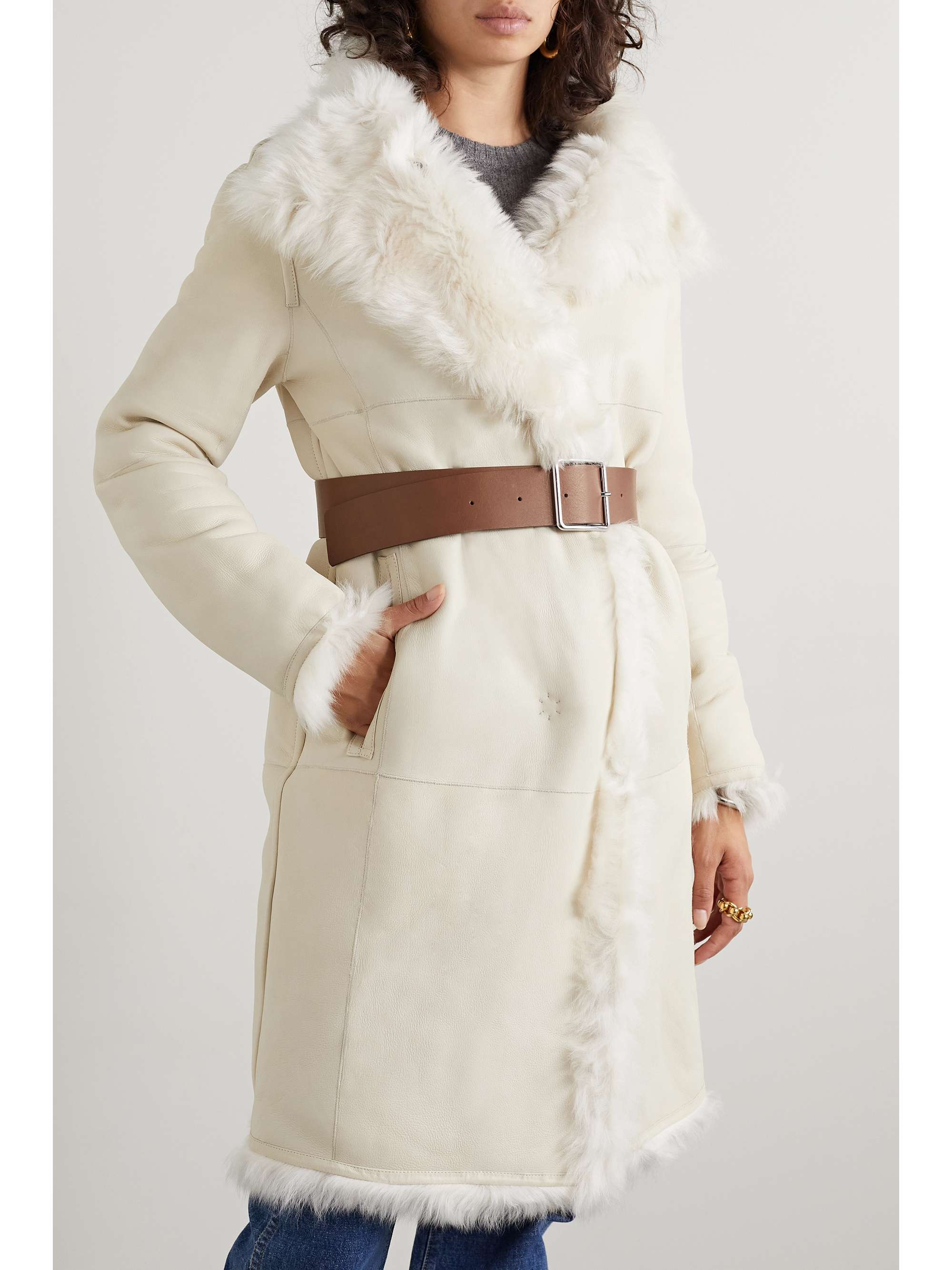 YVES SALOMON Reversible belted leather-trimmed shearling coat