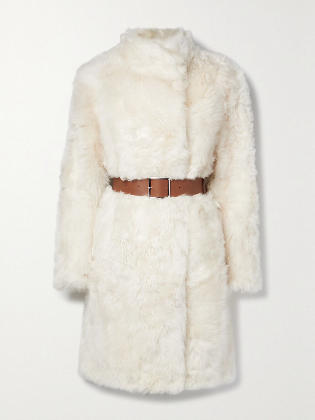 YVES SALOMON REVERSIBLE BELTED LEATHER-TRIMMED SHEARLING COAT