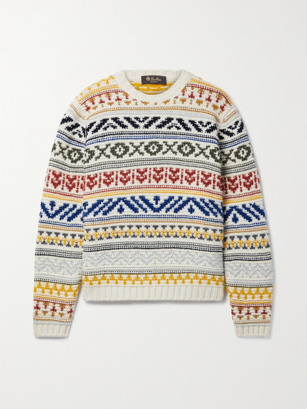 Shop Loro Piana Bernina Fair Isle Cashmere Sweater In White