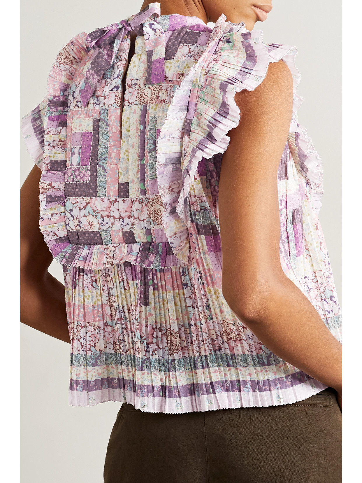 SEA NAYA PLEATED QUILTED FLORAL-PRINT VOILE TOP