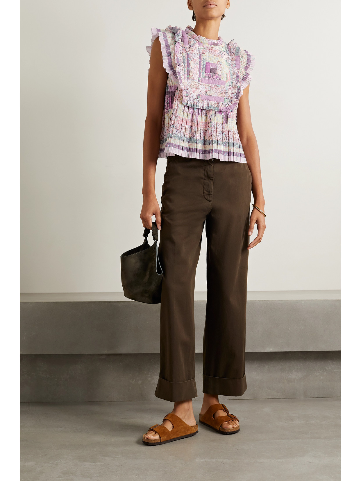 SEA NAYA PLEATED QUILTED FLORAL-PRINT VOILE TOP