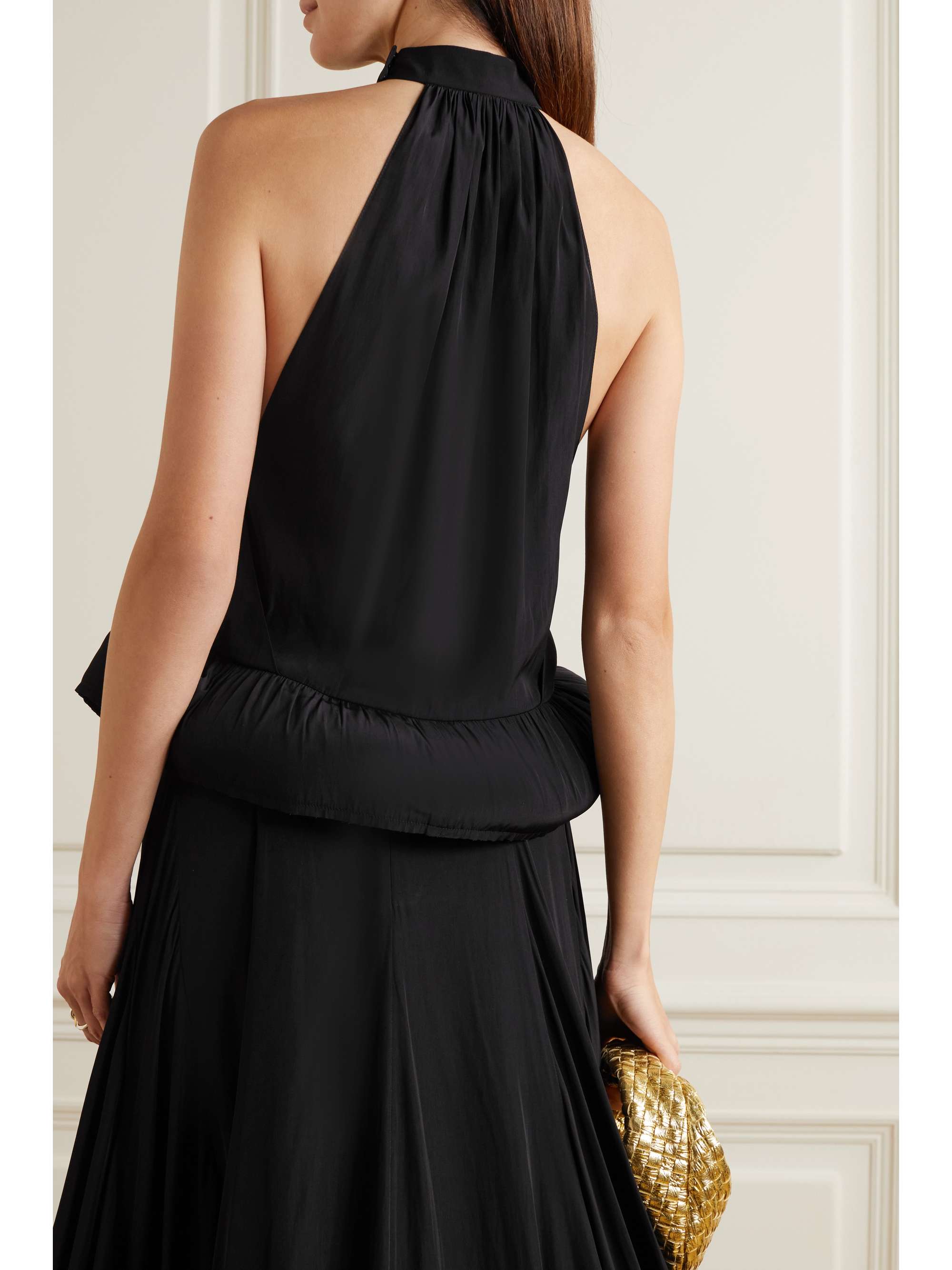 LANVIN 缎布荷叶腰摆挂脖上衣