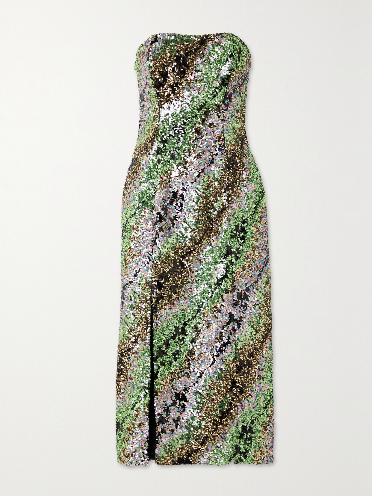 Halpern - Strapless Striped Sequined Tulle Midi Dress - Green