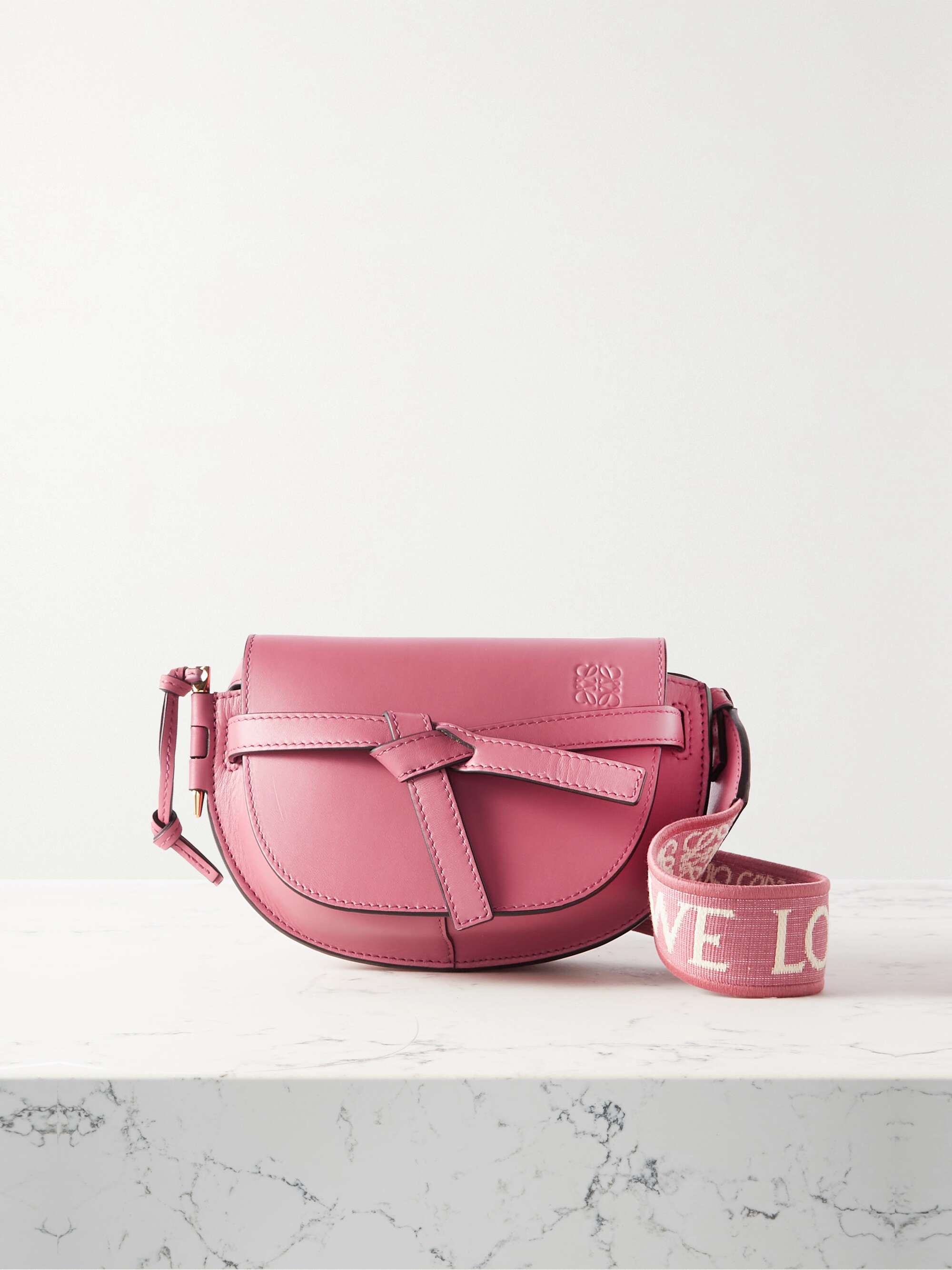 LOEWE Gate mini canvas jacquard-trimmed leather shoulder bag