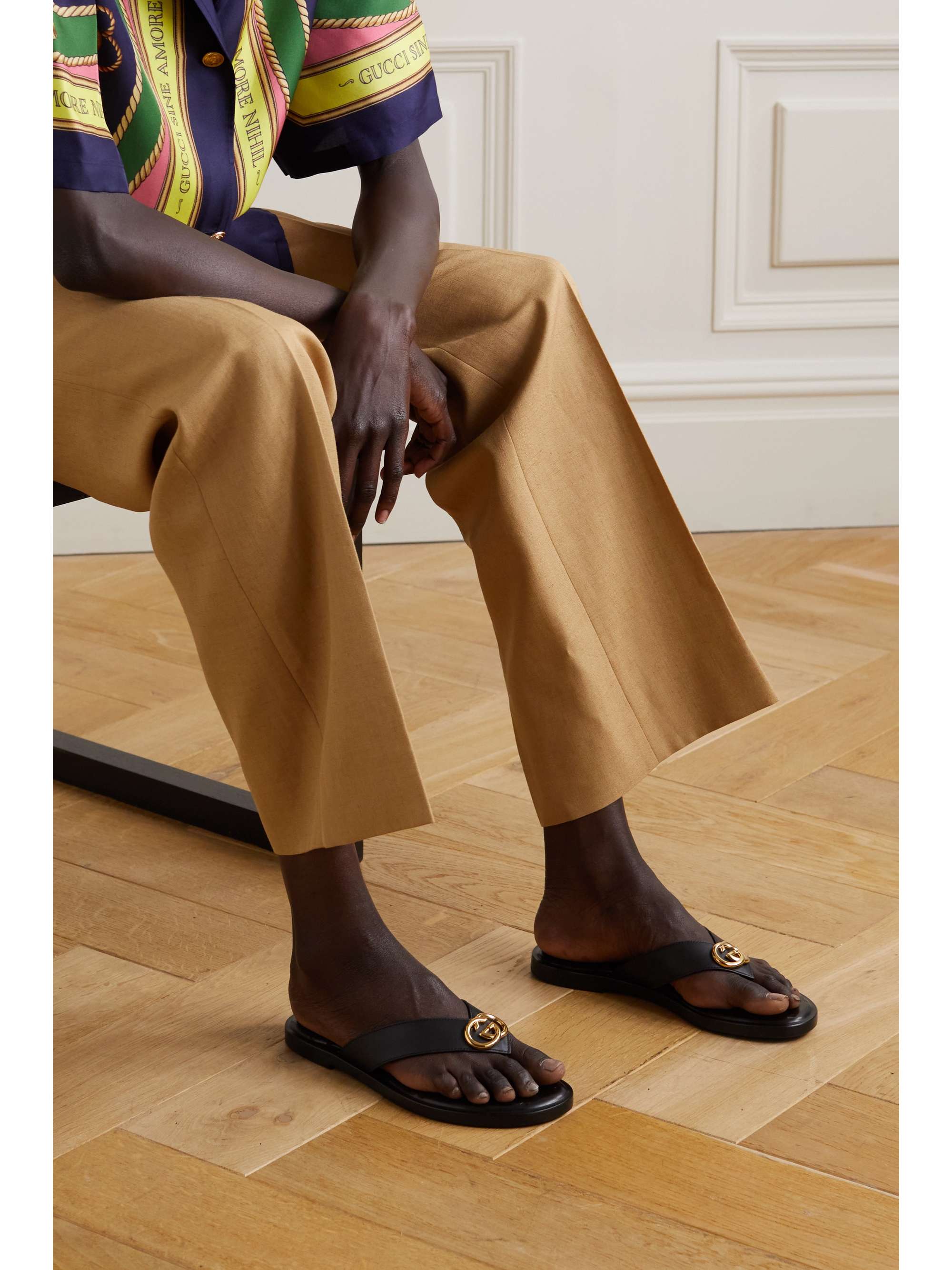 GUCCI Nadeline logo-embellished leather flip flops