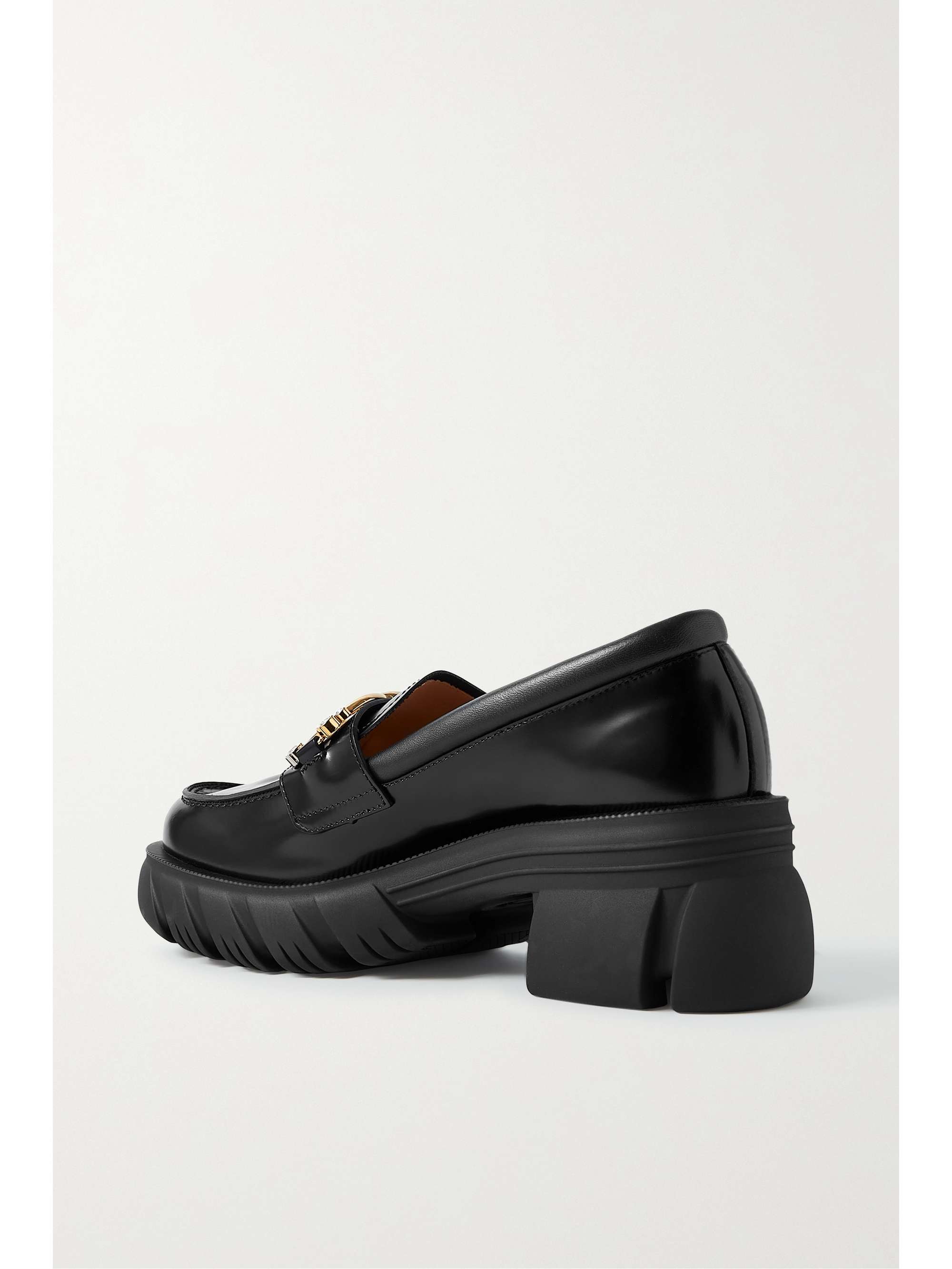 GUCCI Romance embellished glossed-leather loafers
