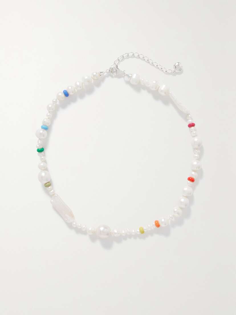 Fry Powers Coco Sterling Silver, Pearl And Enamel Choker