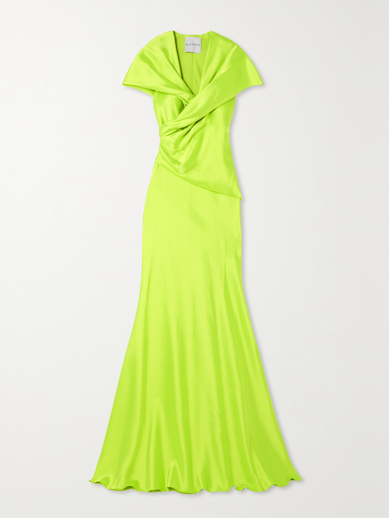 Halpern Hooded Draped Satin Gown - Green