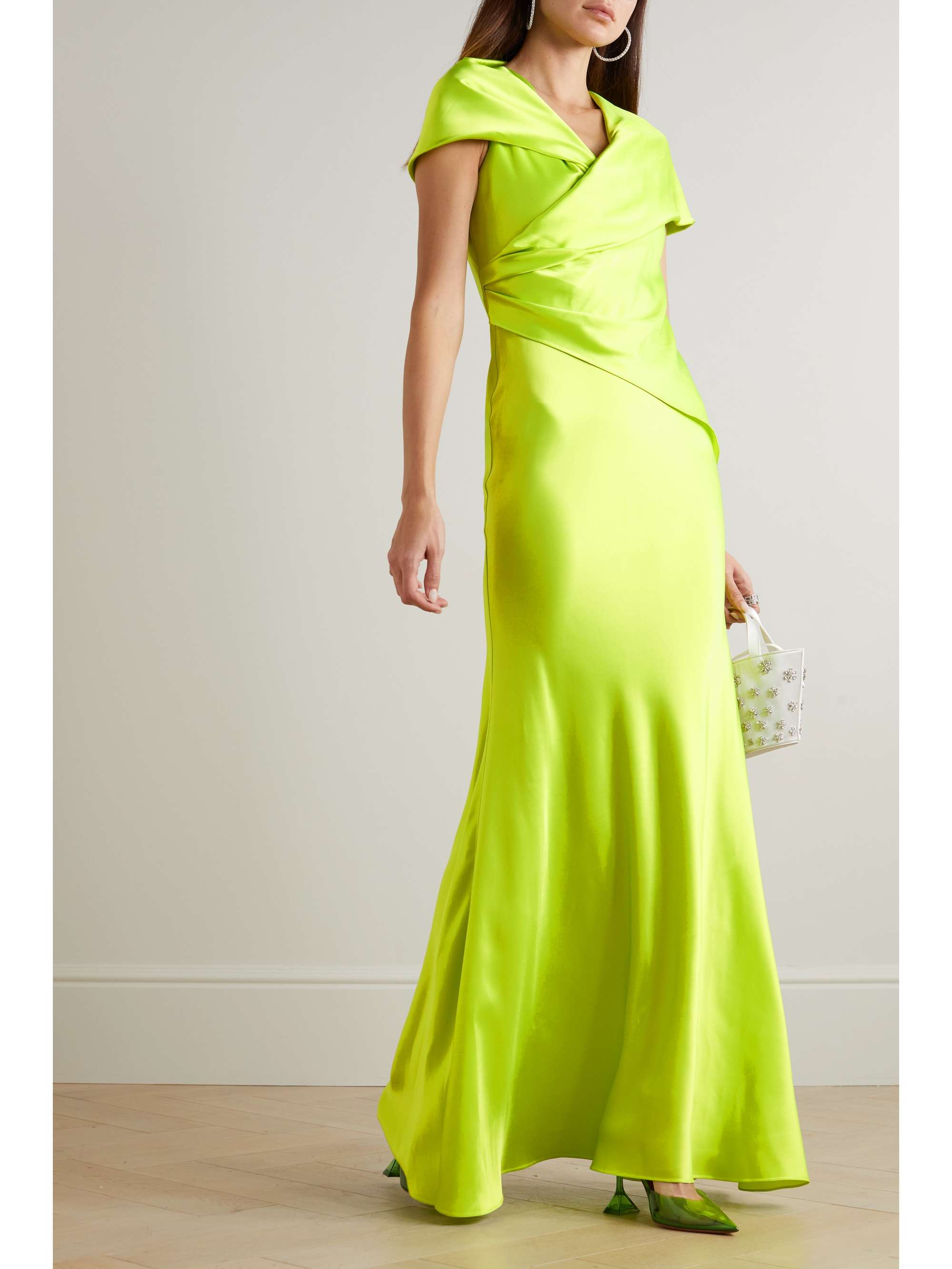 HALPERN Hooded draped satin gown