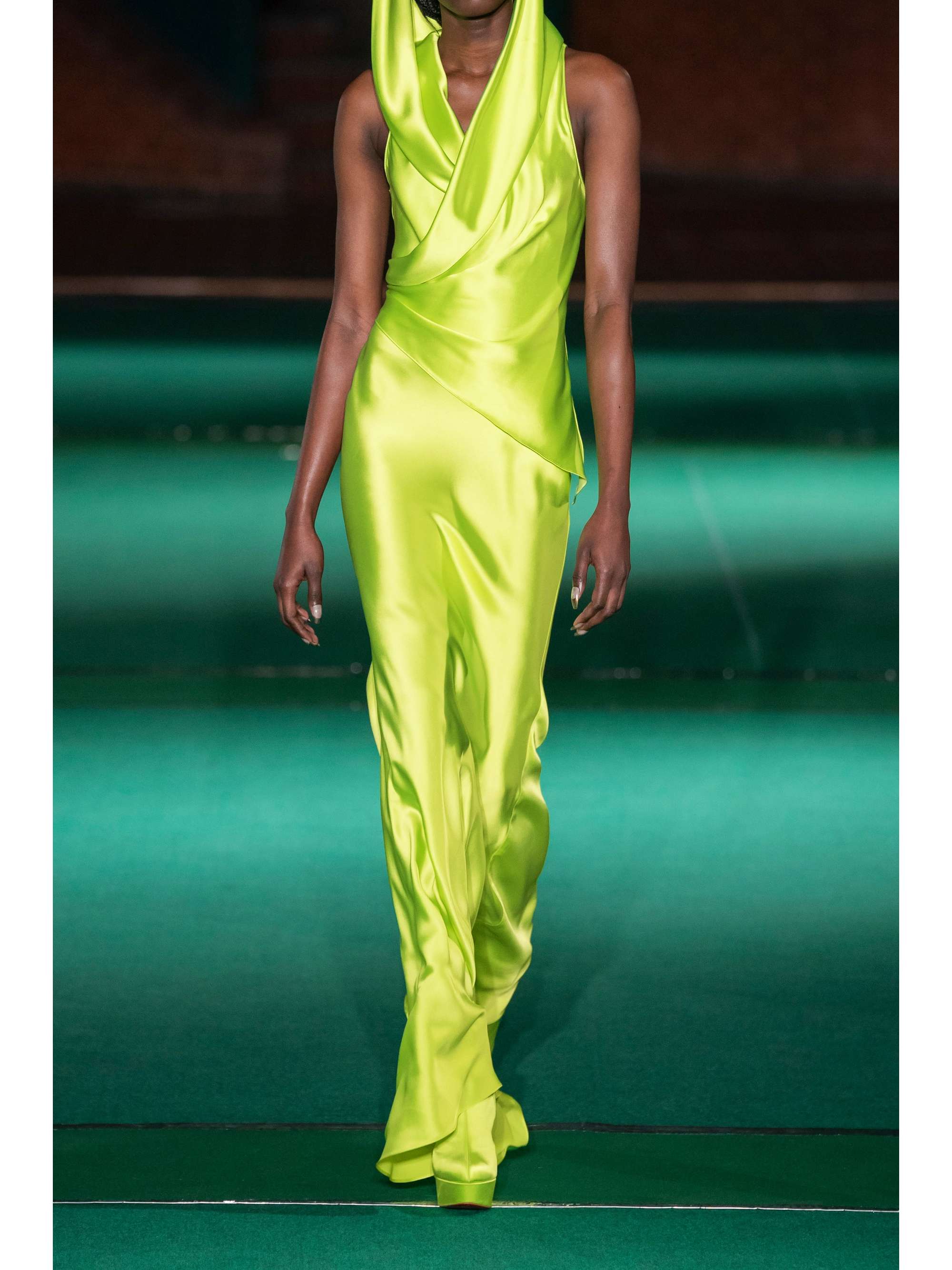 HALPERN Hooded draped satin gown