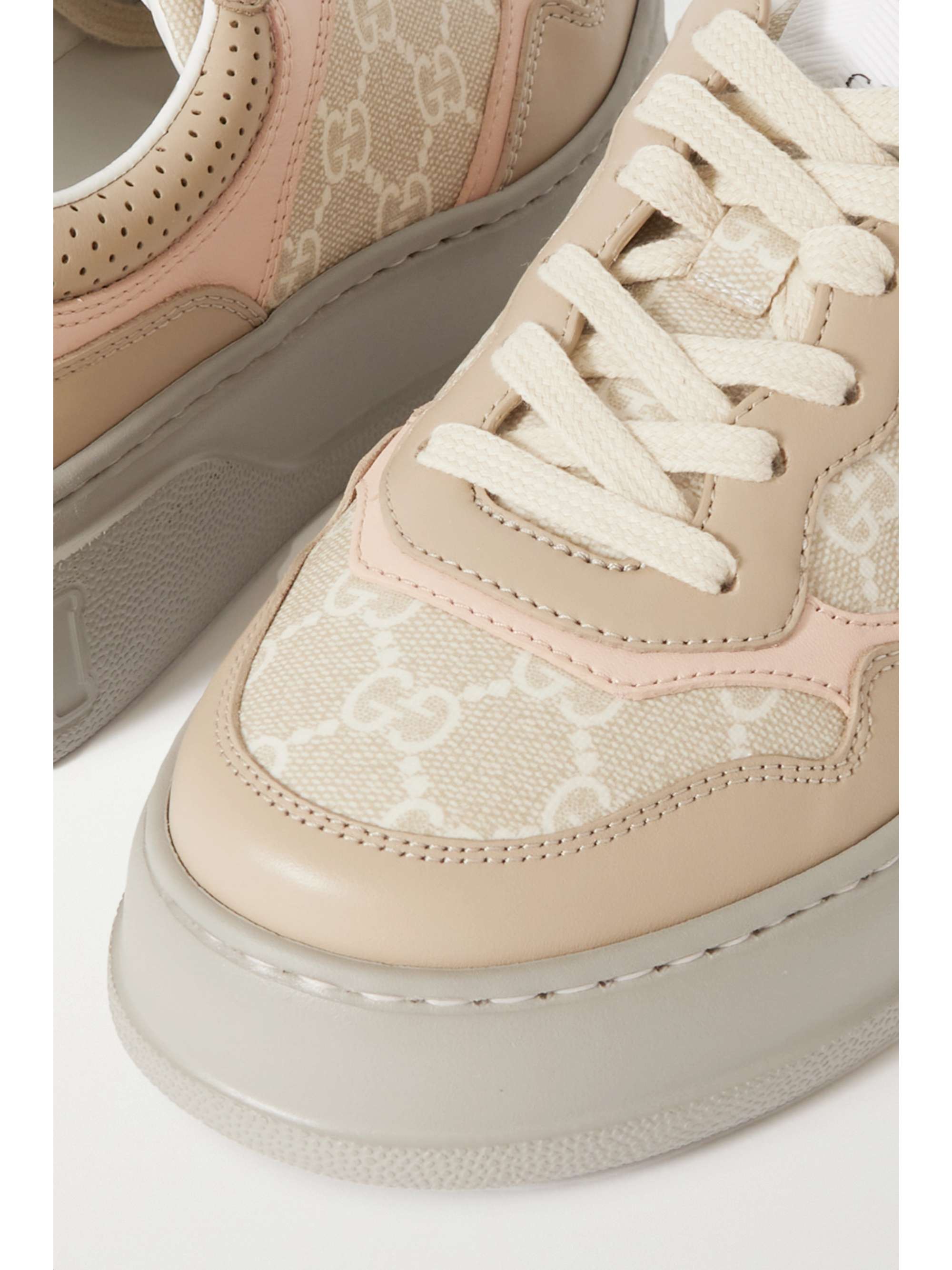 Ace leather-trimmed GG sneakers in beige - Gucci