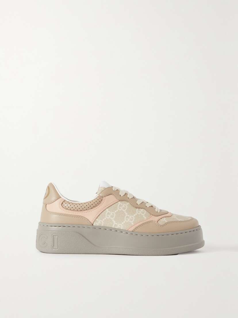 Gucci Gg Supreme Leather And Logo-jacquard Canvas Sneakers