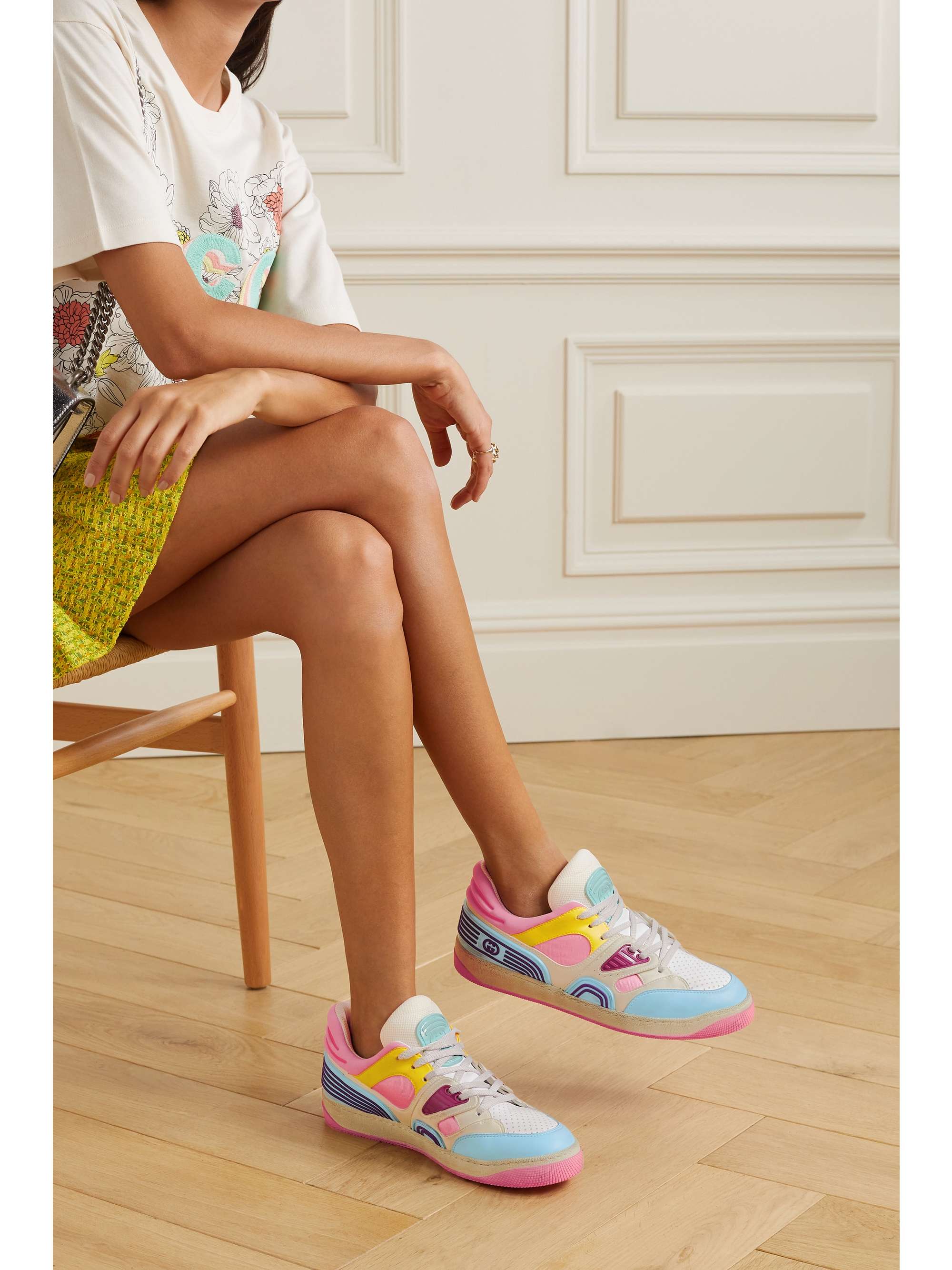 GUCCI Basket rubber-trimmed mesh and vegan leather sneakers | NET-A-PORTER