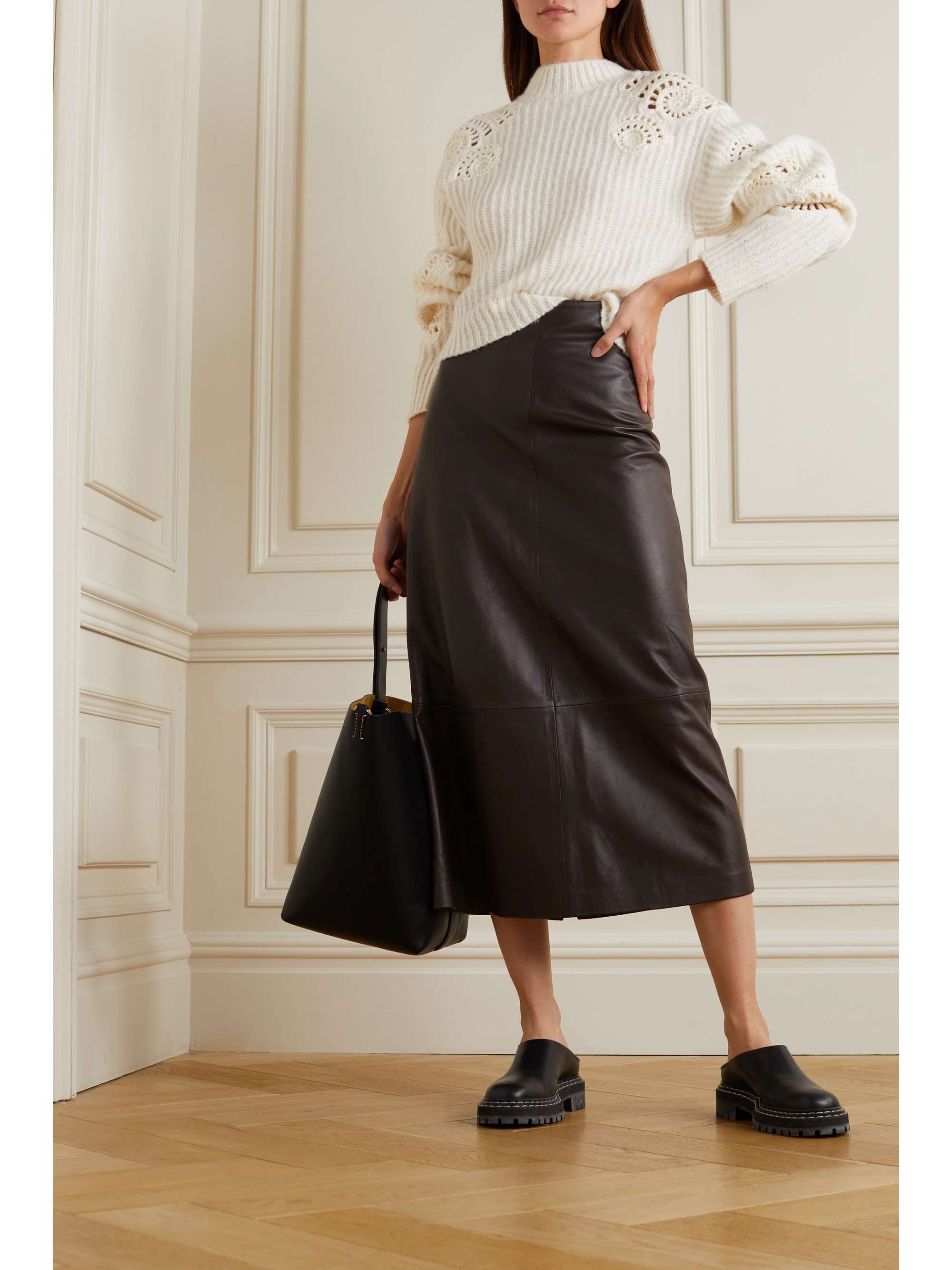 VINCE Paneled leather midi skirt | NET-A-PORTER