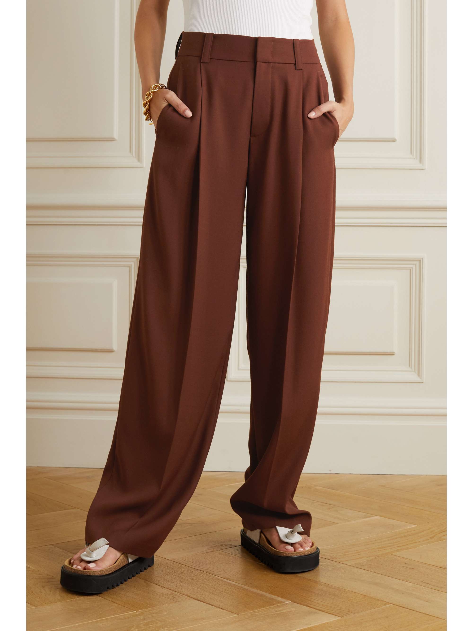 VINCE Pleated ECOVERO-blend crepe wide-leg pants