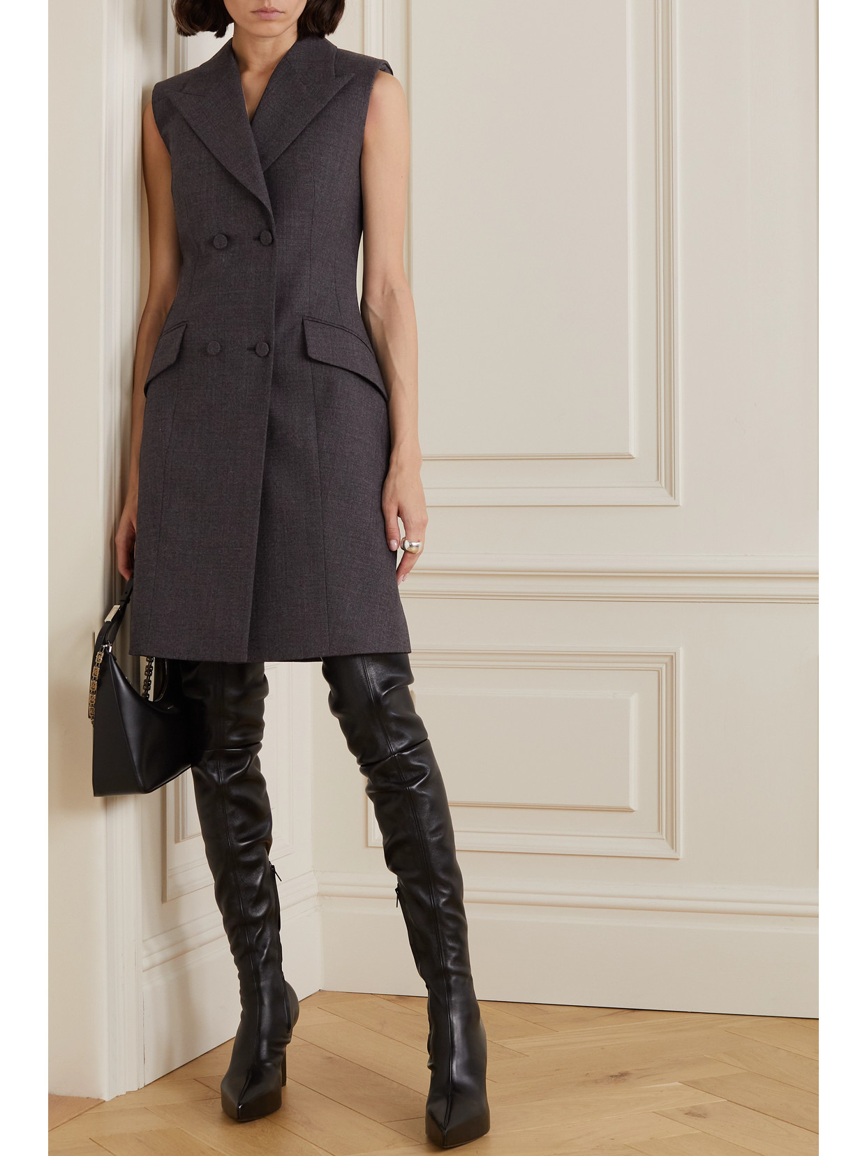 Givenchy Double-breasted Wool Grain De Poudre Dress In Gray