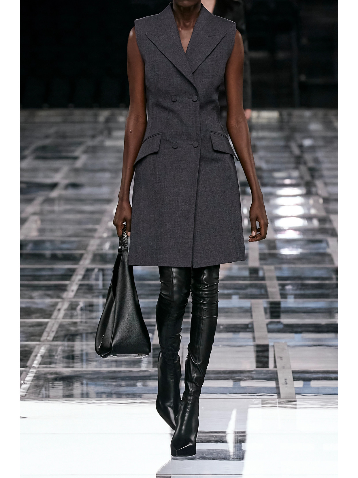 Givenchy Double-breasted Wool Grain De Poudre Dress In Gray