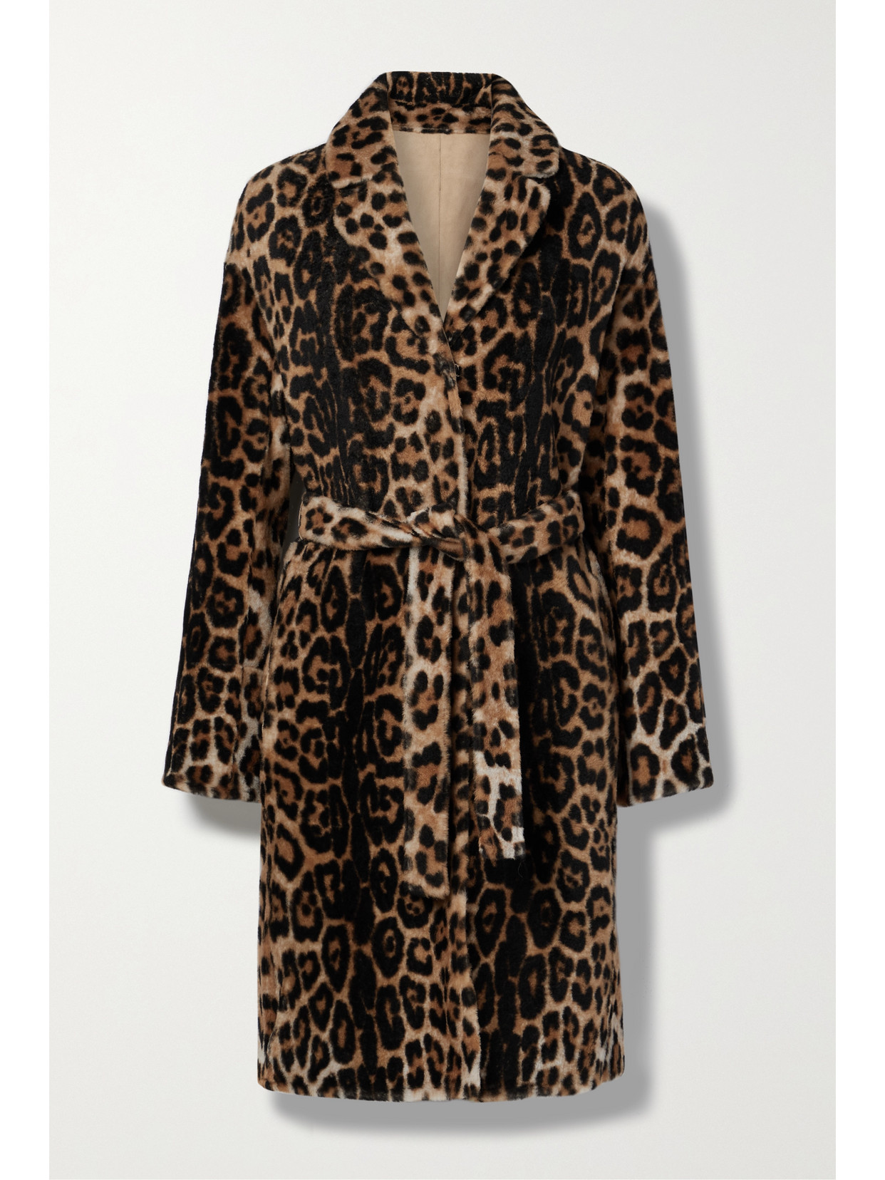 Yves Salomon Reversible Belted Leopard-print Shearling Coat In Brown