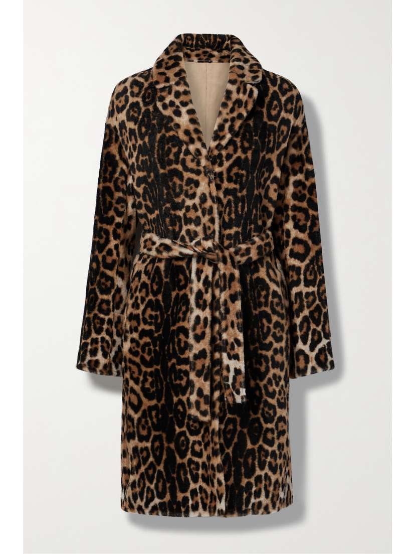 Yves Salomon Reversible Belted Leopard-print Shearling Coat