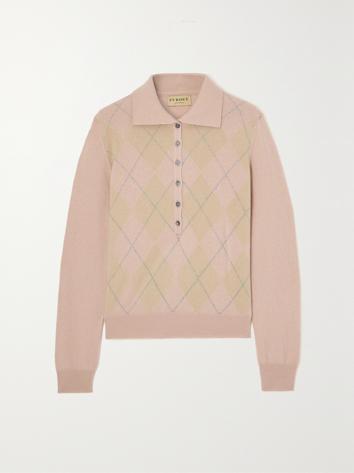 Purdey - Argyle Cashmere Polo Sweater - Pink