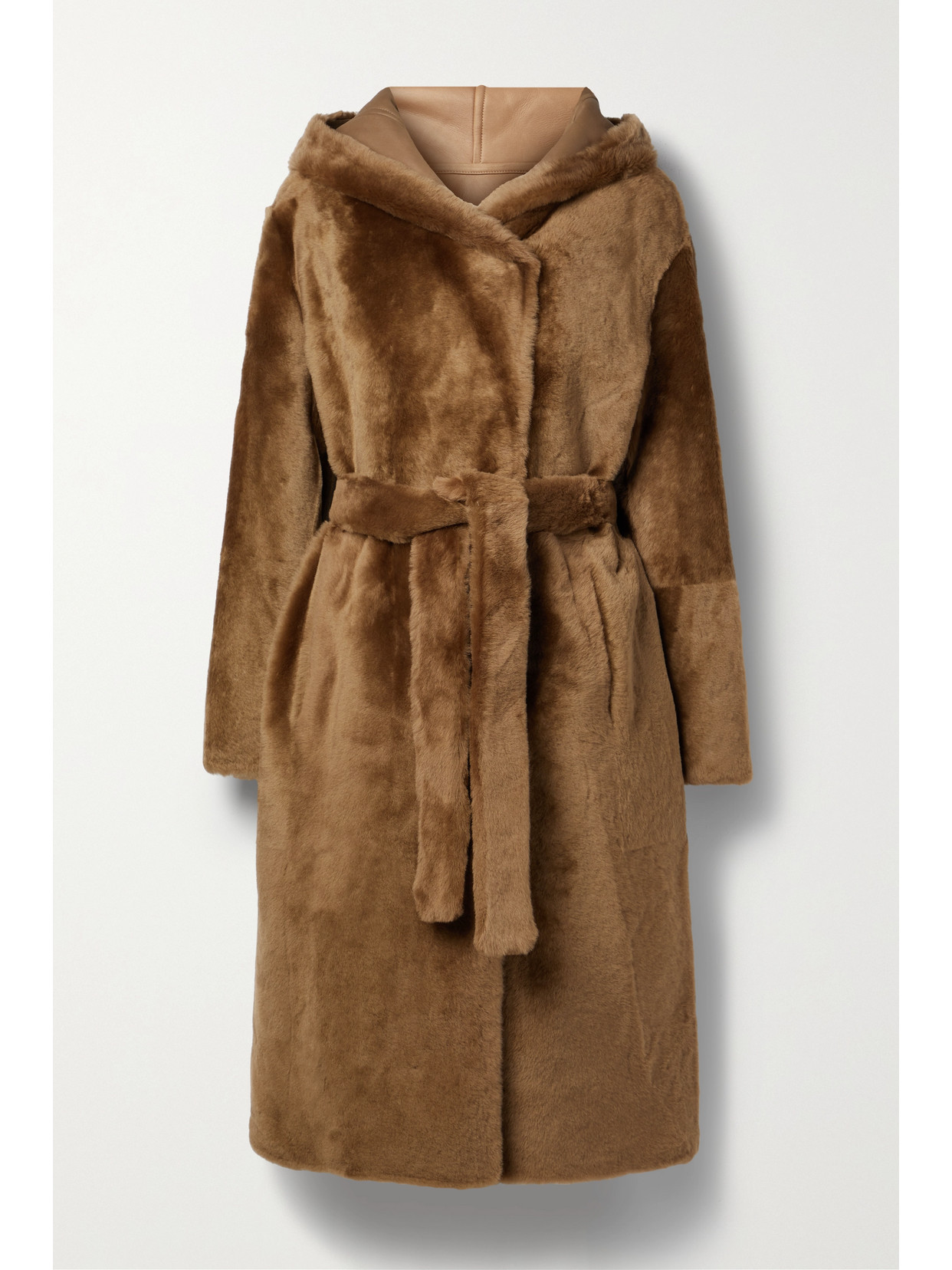 Yves Salomon Reversible Hooded Shearling Coat In Brown