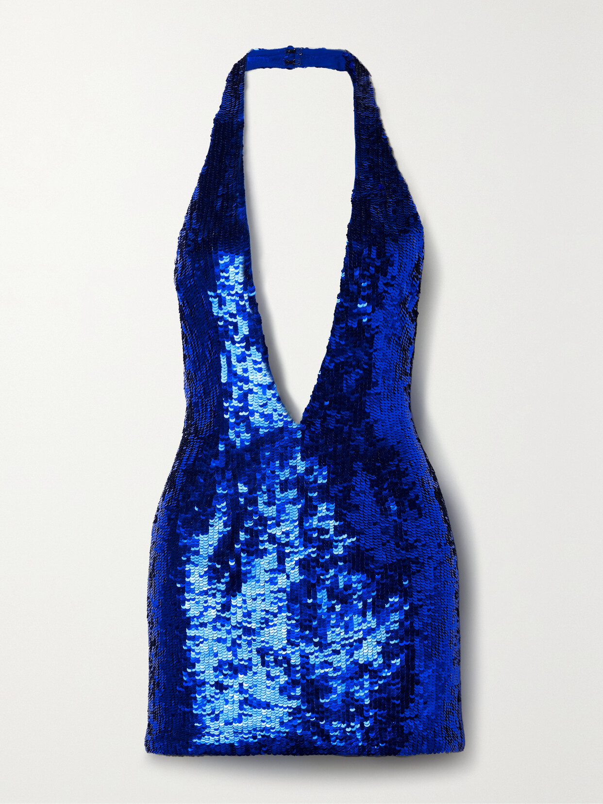 LaQuan Smith - Sequined Mesh Halterneck Mini Dress - Blue