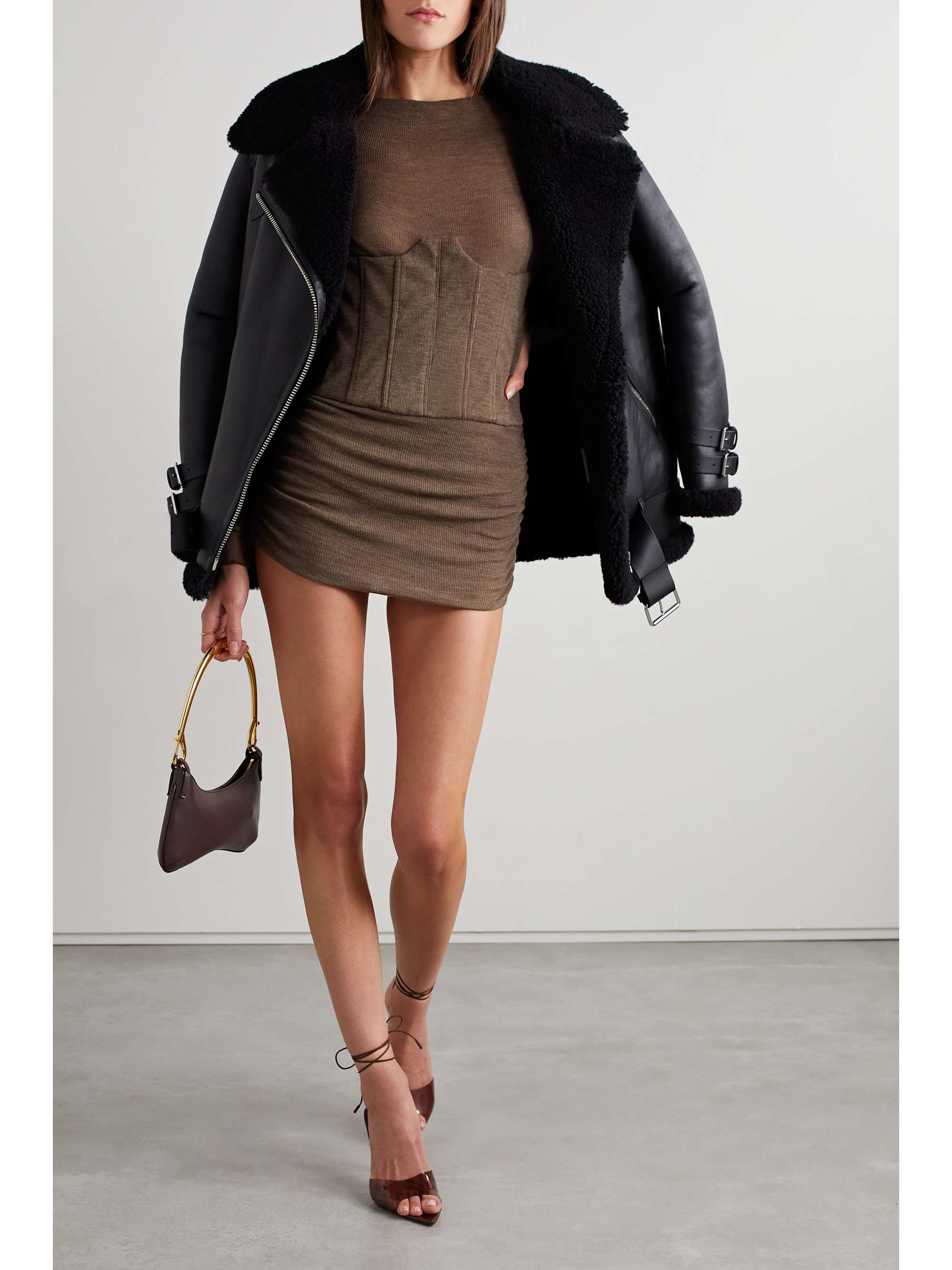 LAQUAN SMITH Ruched wool mini dress
