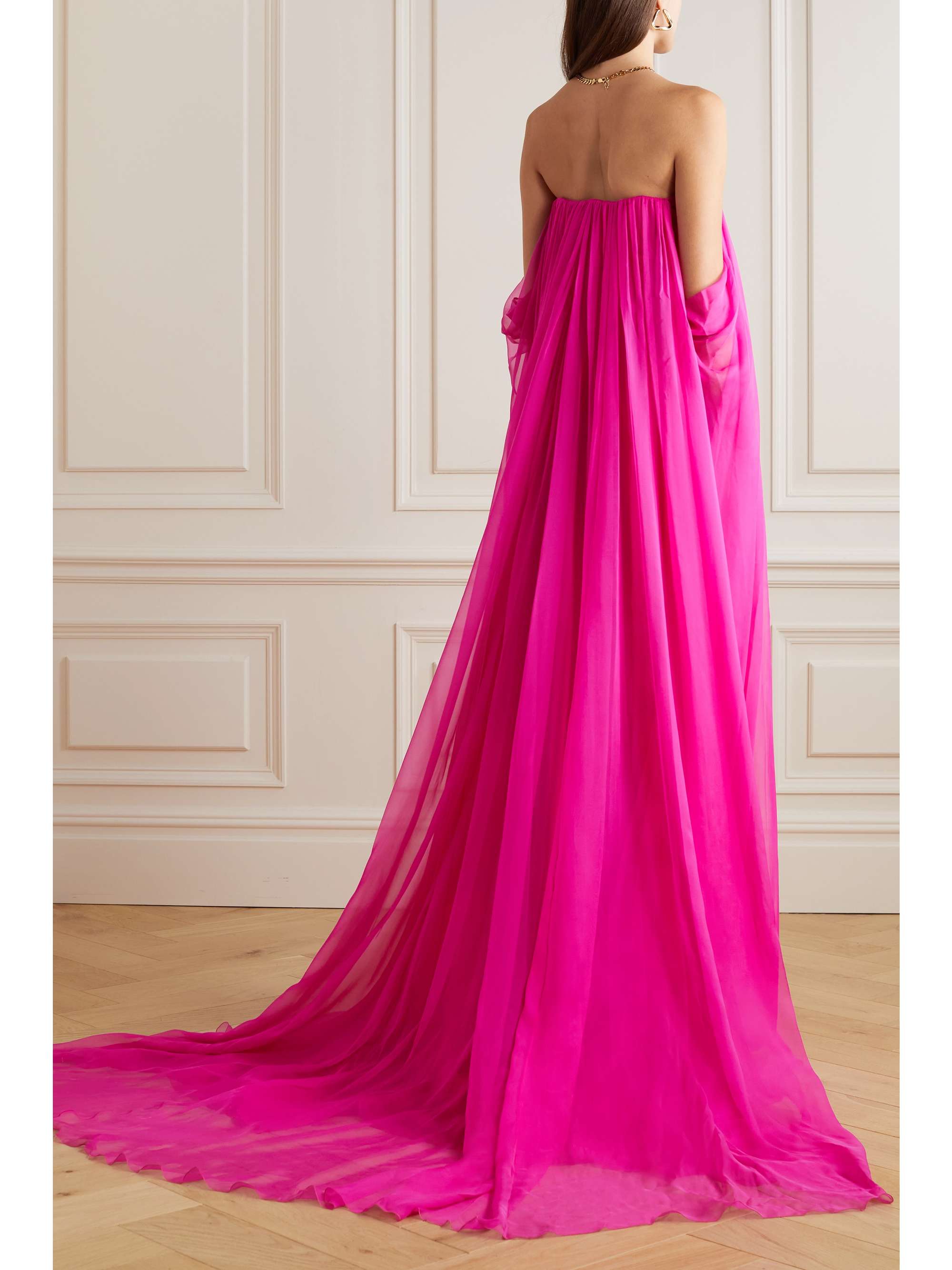 VALENTINO GARAVANI Off-the-shoulder pleated silk-chiffon gown