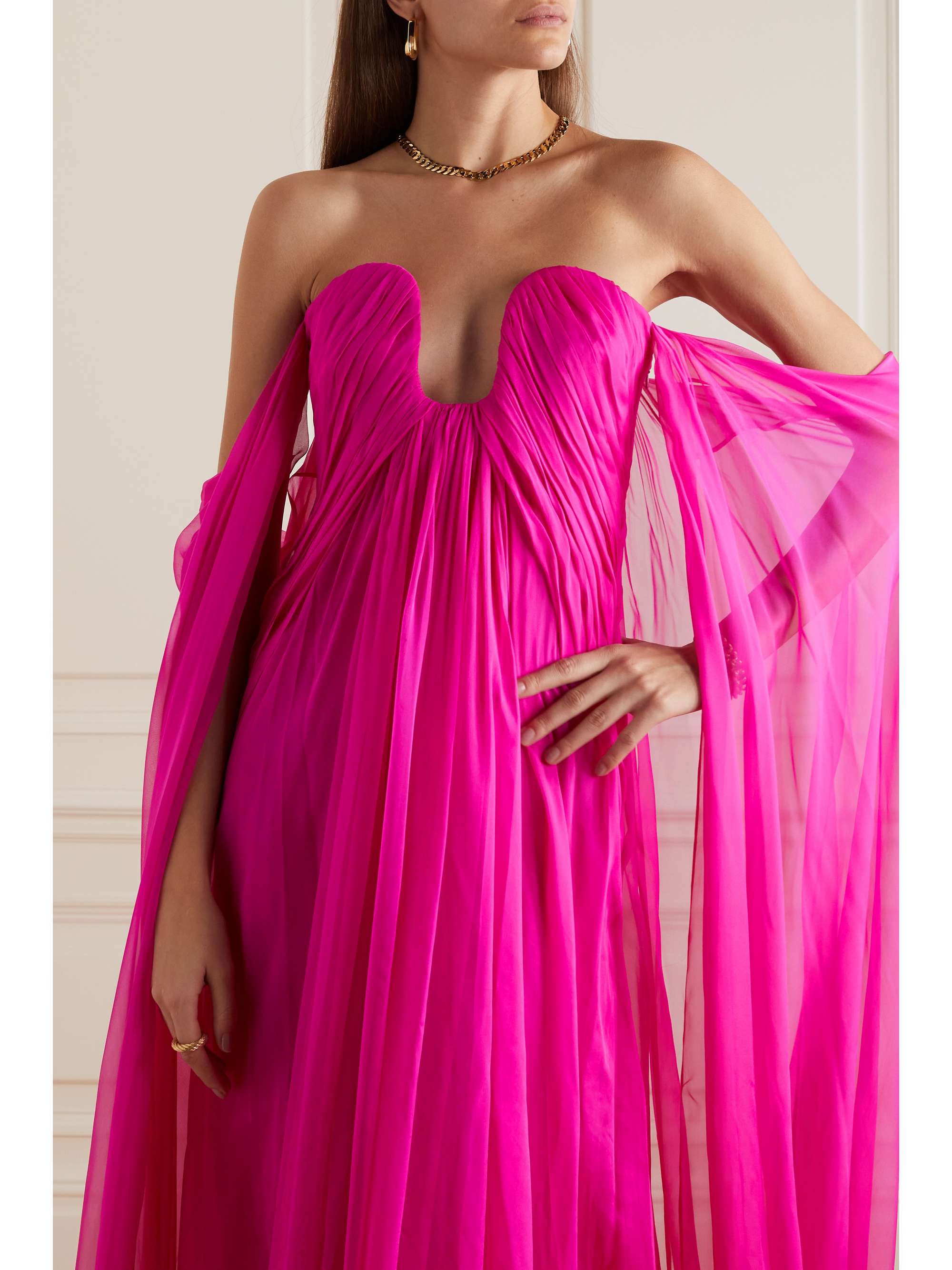 VALENTINO GARAVANI Off-the-shoulder pleated silk-chiffon gown