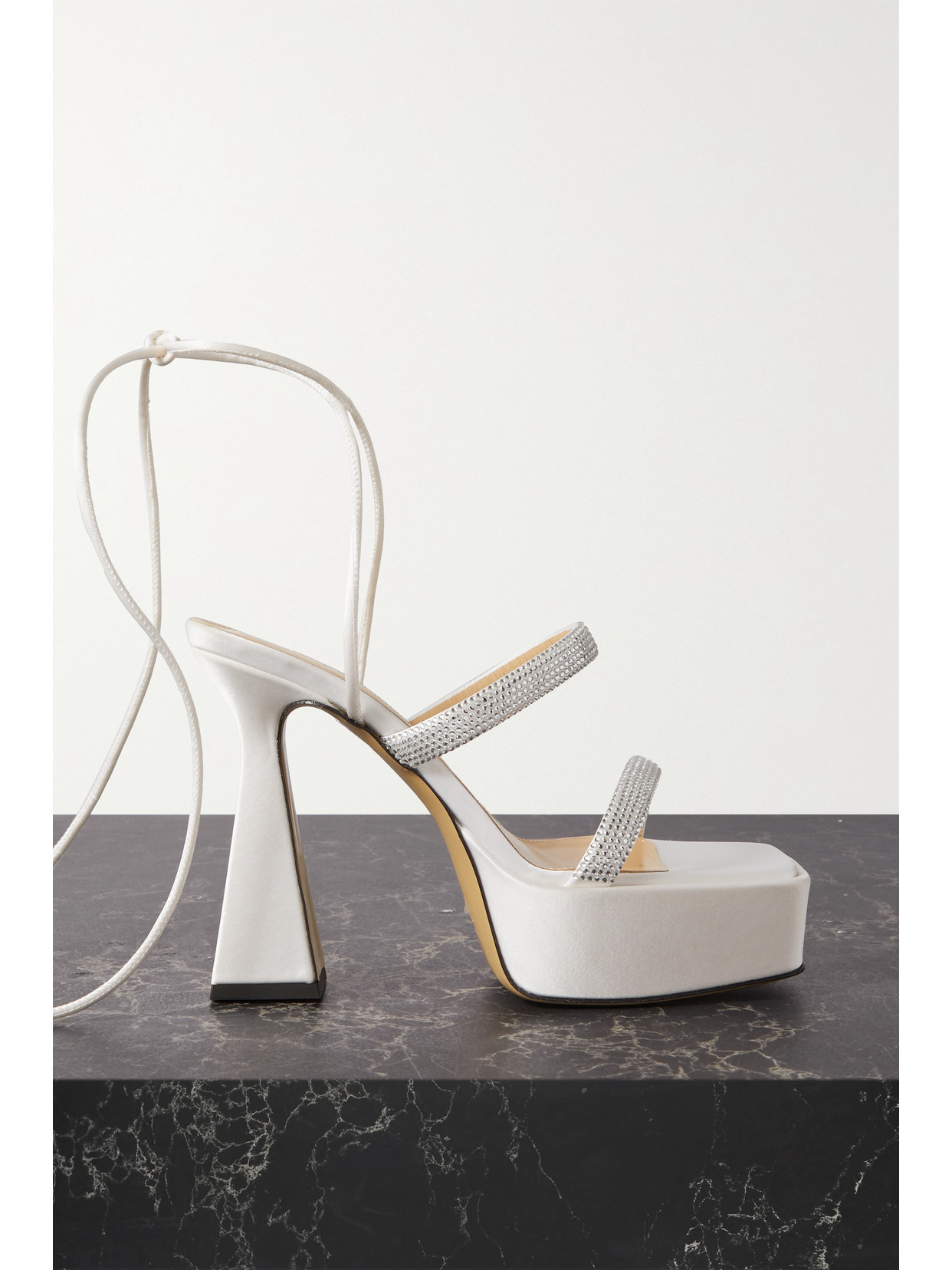 Mach & Mach Devon Crystal-embellished Satin Platform Sandals In White