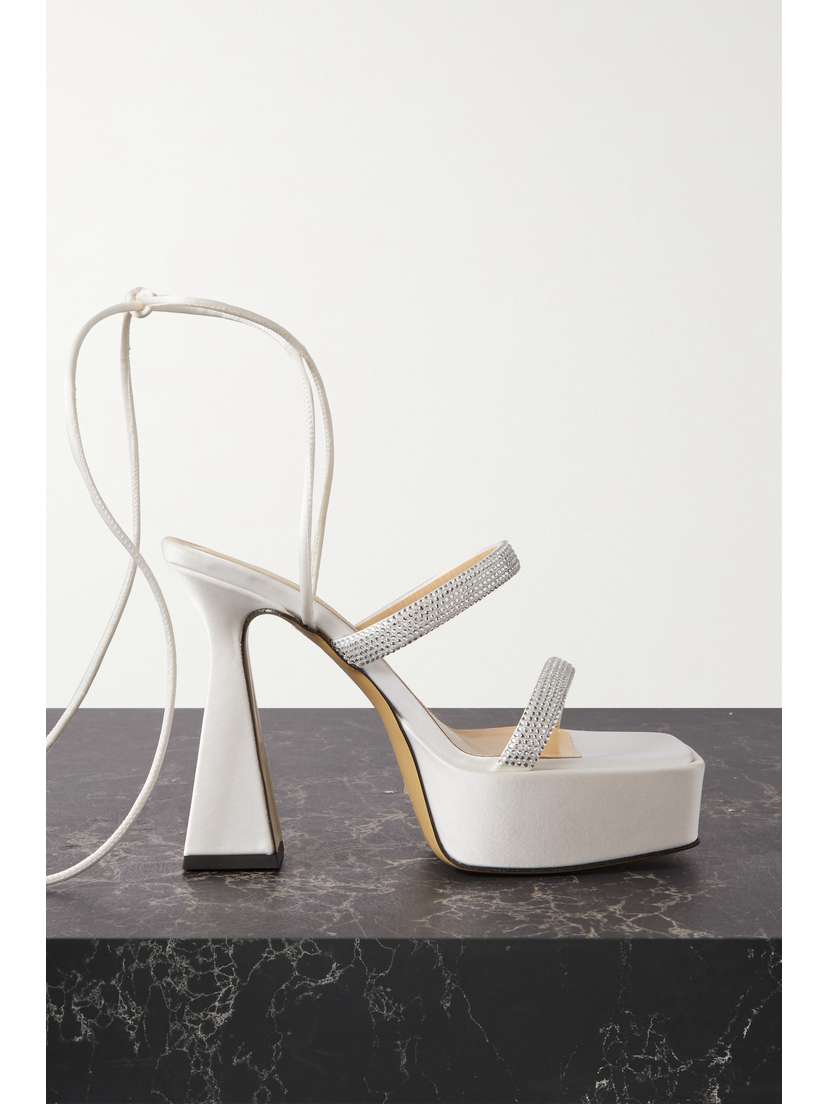 Mach & Mach Devon Crystal-embellished Satin Platform Sandals