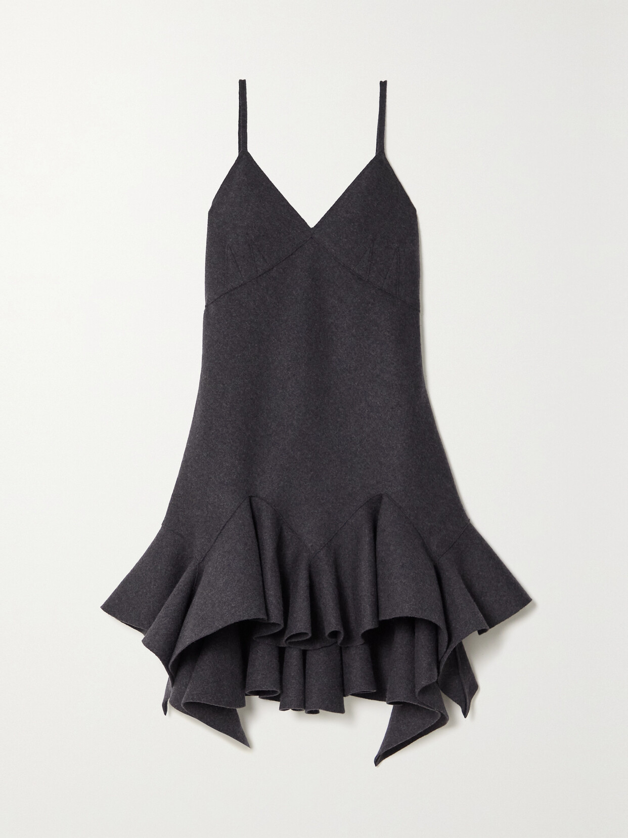 Givenchy Asymmetric Ruffled Wool Mini Dress In Gray | ModeSens