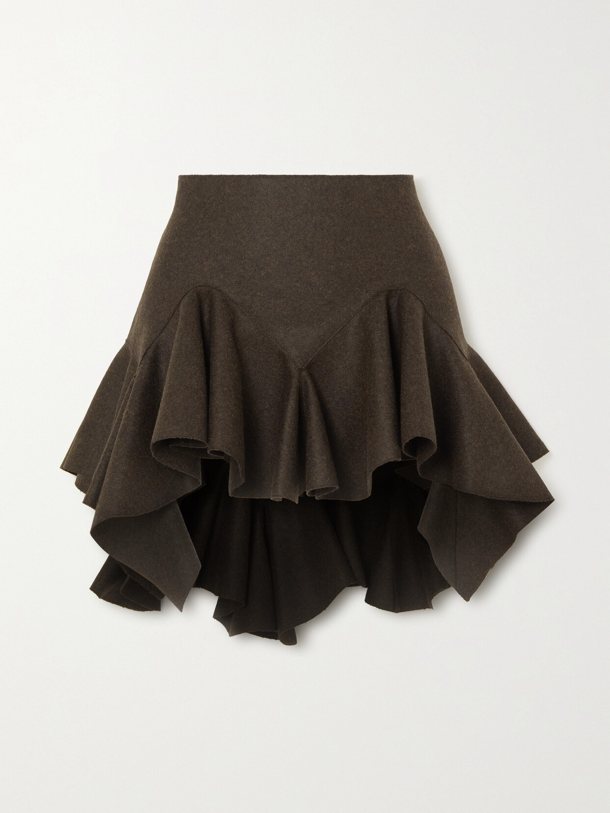 Givenchy Asymmetric Ruffled Wool Mini Skirt - Brown