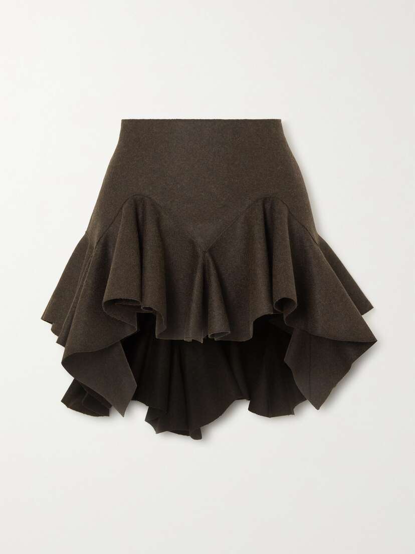Givenchy Asymmetric Ruffled Wool Mini Skirt