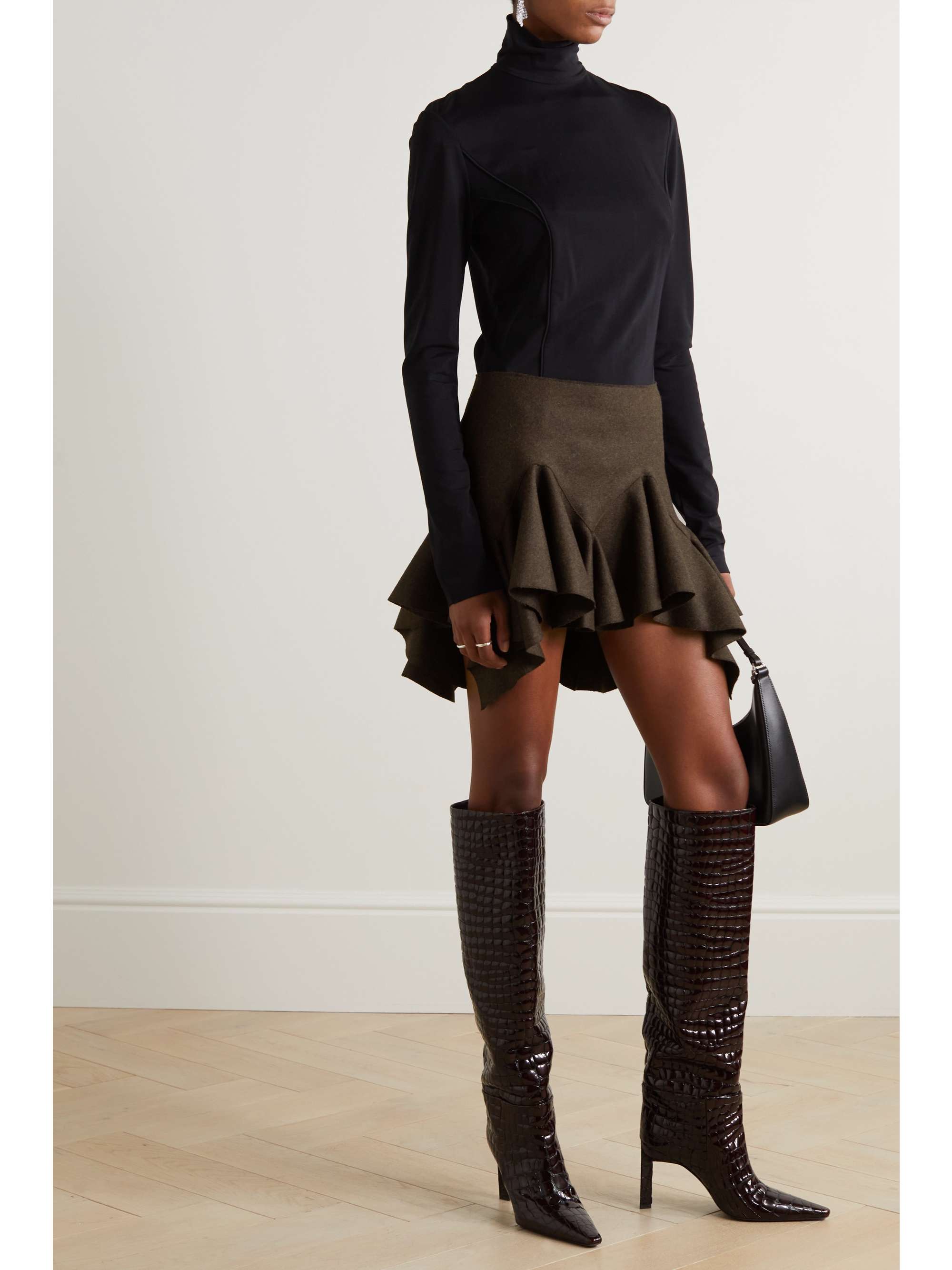 GIVENCHY Asymmetric ruffled wool mini skirt NETAPORTER