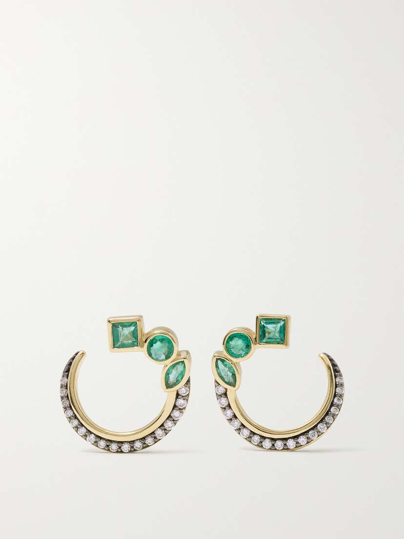 Sorellina 18-karat Gold, Rhodium, Emerald And Diamond Earrings