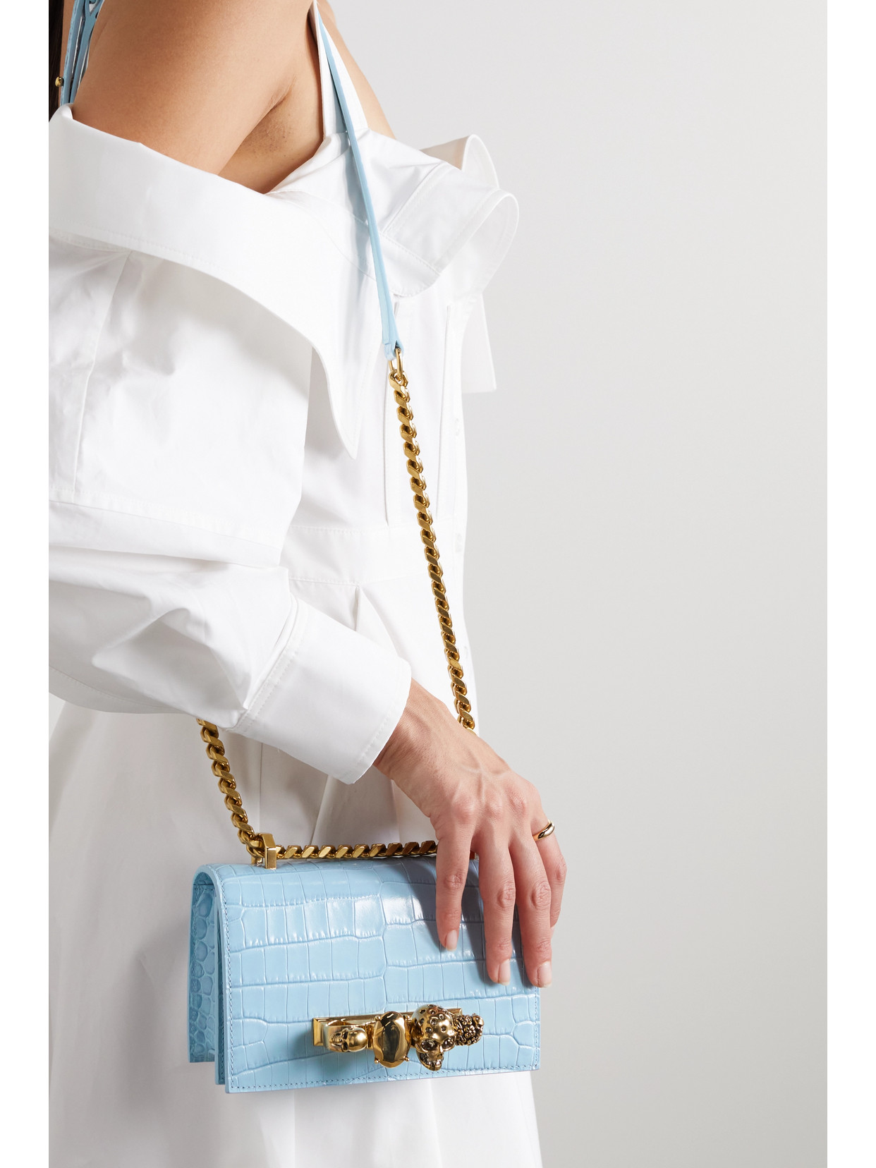 Alexander Mcqueen Jewelled Satchel Embellished Croceffect Leather