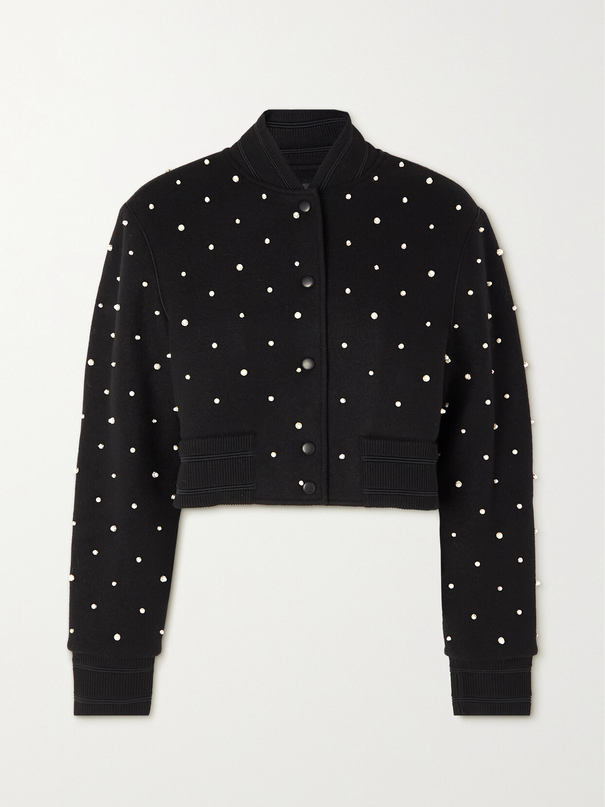 Givenchy Cropped Embellished Wool Bomber Jacket - Black