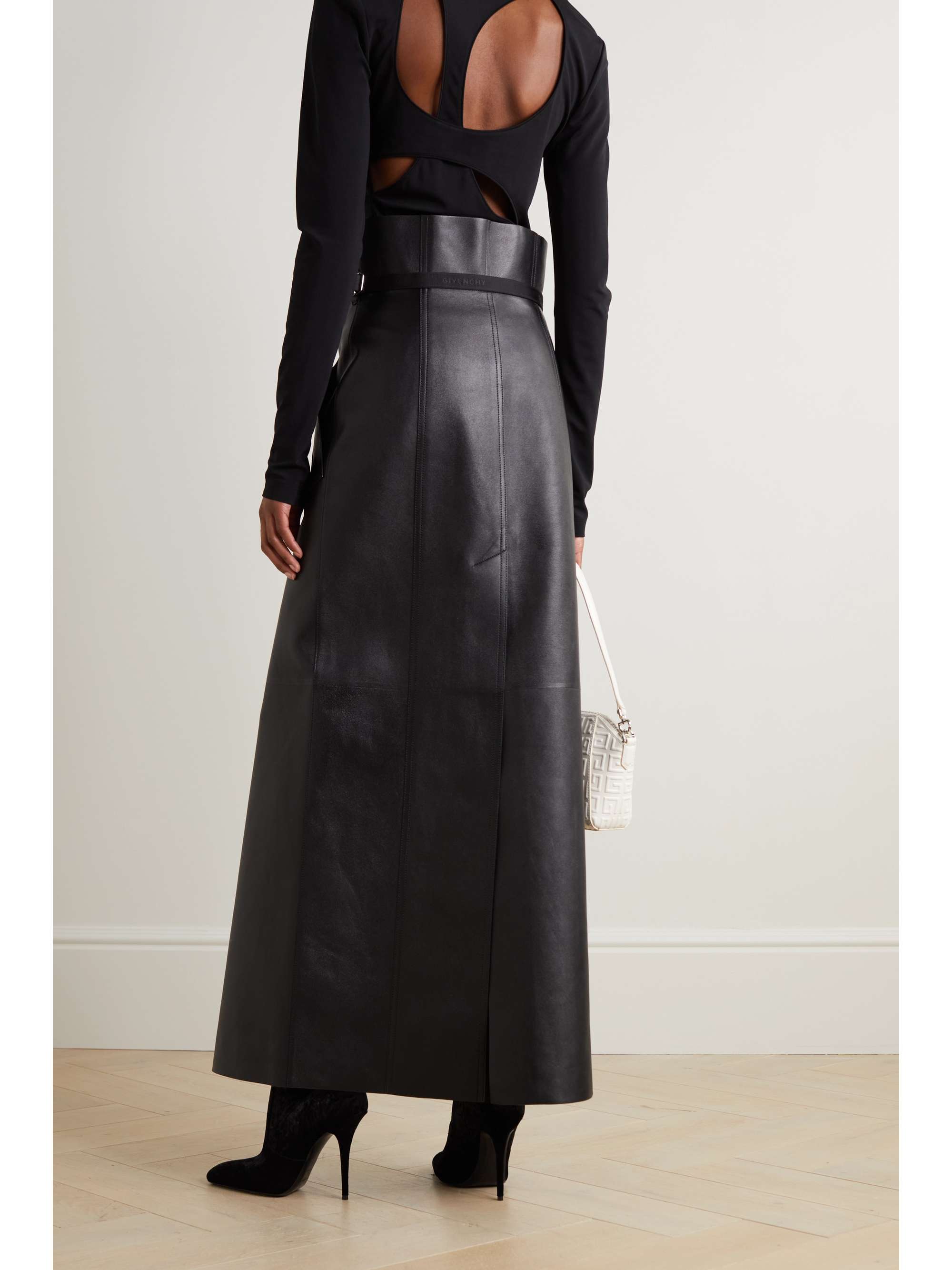 GIVENCHY Belted leather maxi skirt