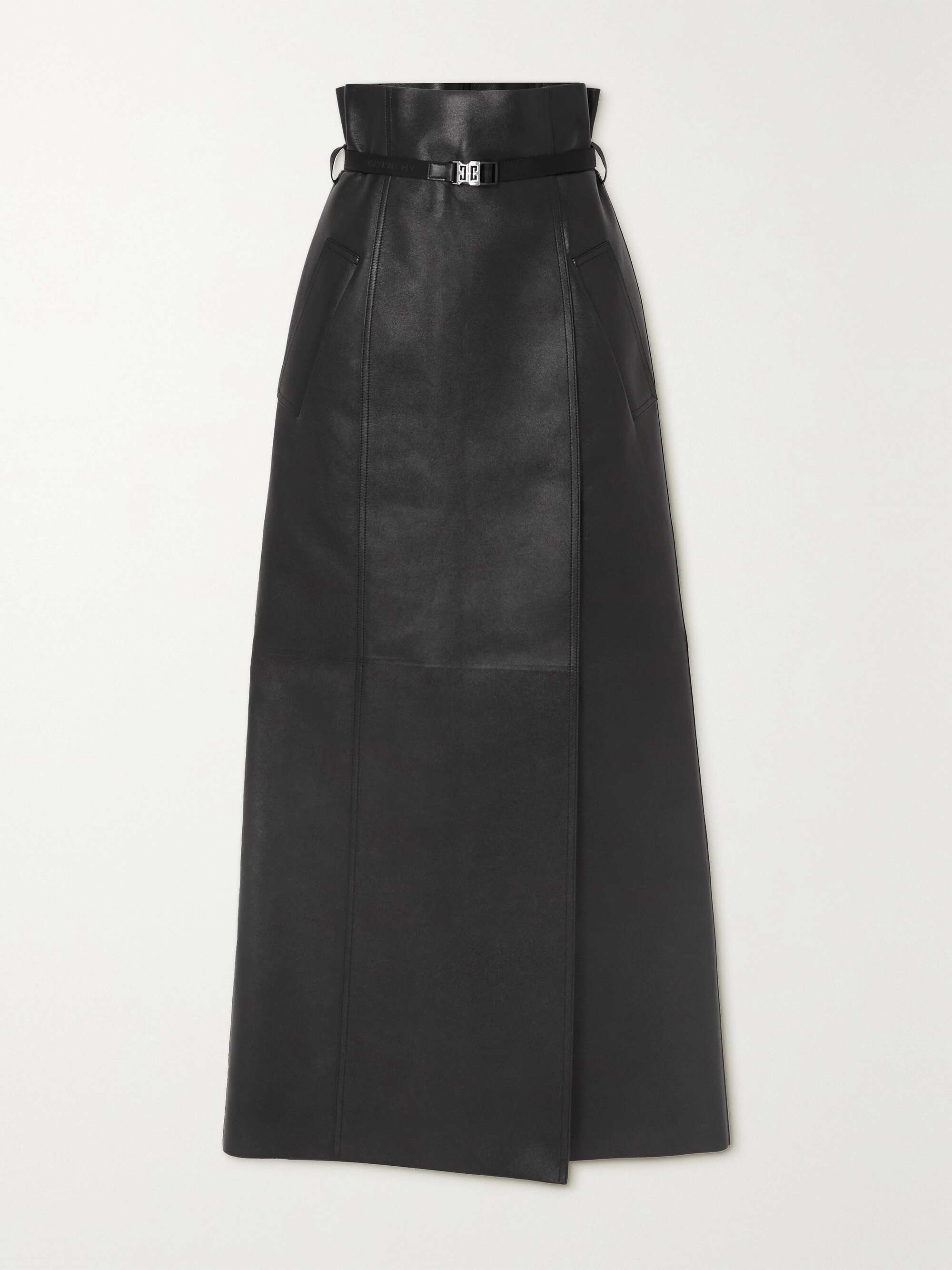 Belted leather maxi skirt
