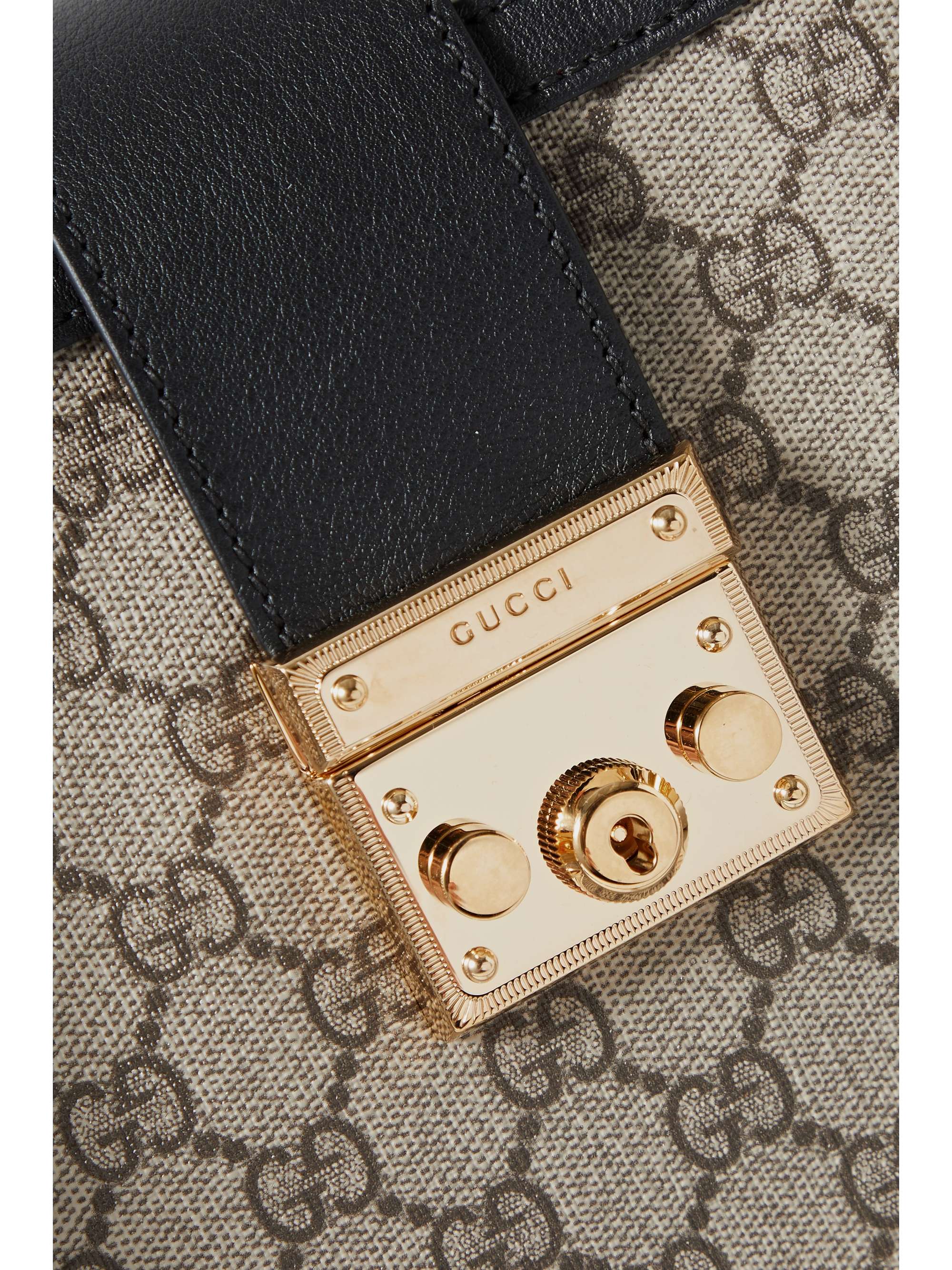 GUCCI Padlock leather and printed coated-canvas shoulder bag